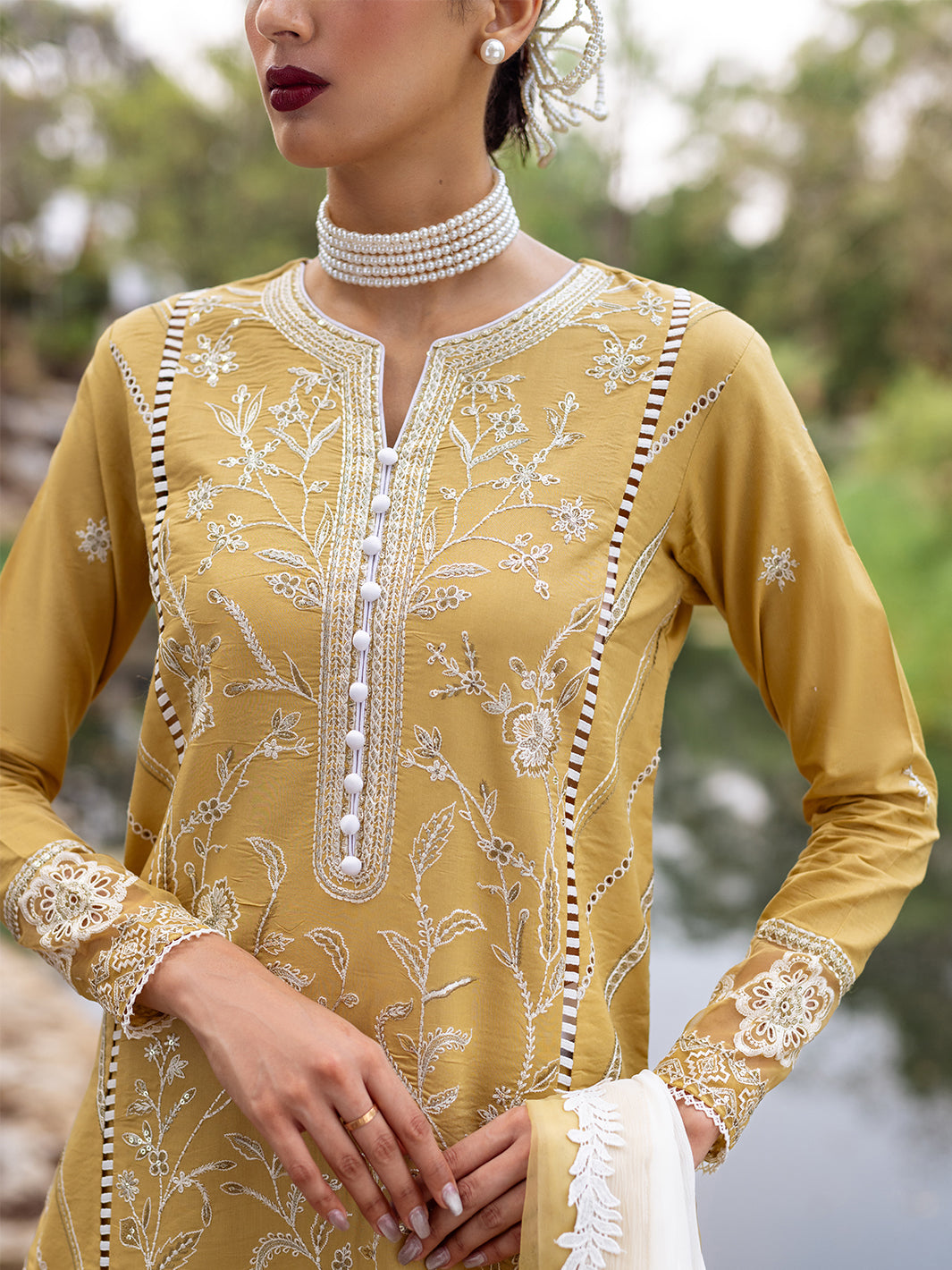 Roheenaz | Dahlia Embroidered Lawn 24 | Forsythia - Official Roheenaz stockist in UK - Sakeena London