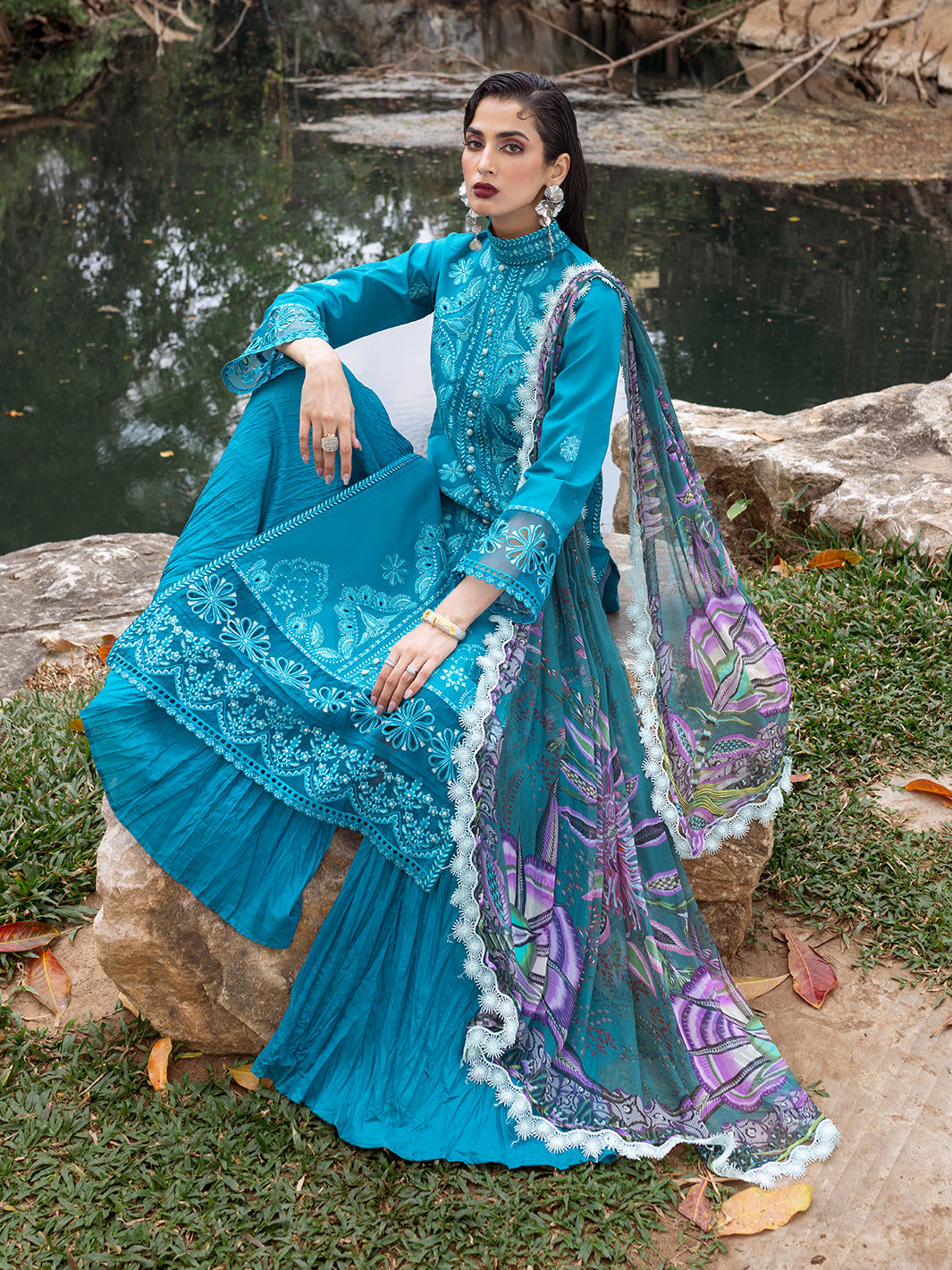 Roheenaz | Dahlia Embroidered Lawn 24 | Delphinium - Official Roheenaz stockist in UK - Sakeena London