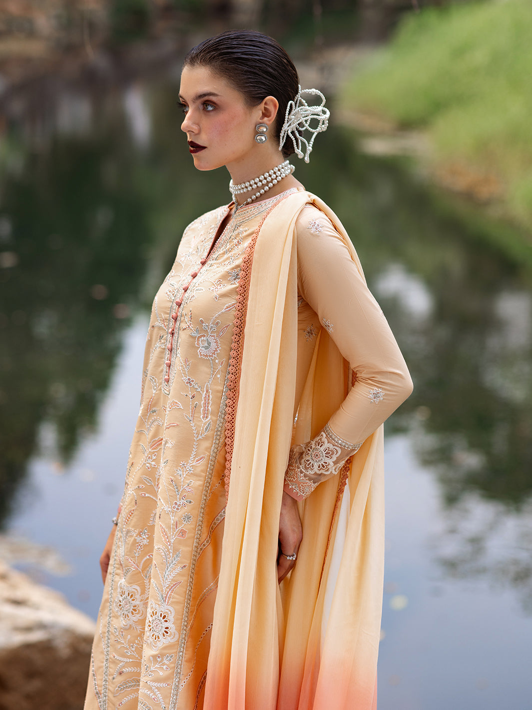 Roheenaz | Dahlia Embroidered Lawn 24 | Magnolia - Official Roheenaz stockist in UK - Sakeena London