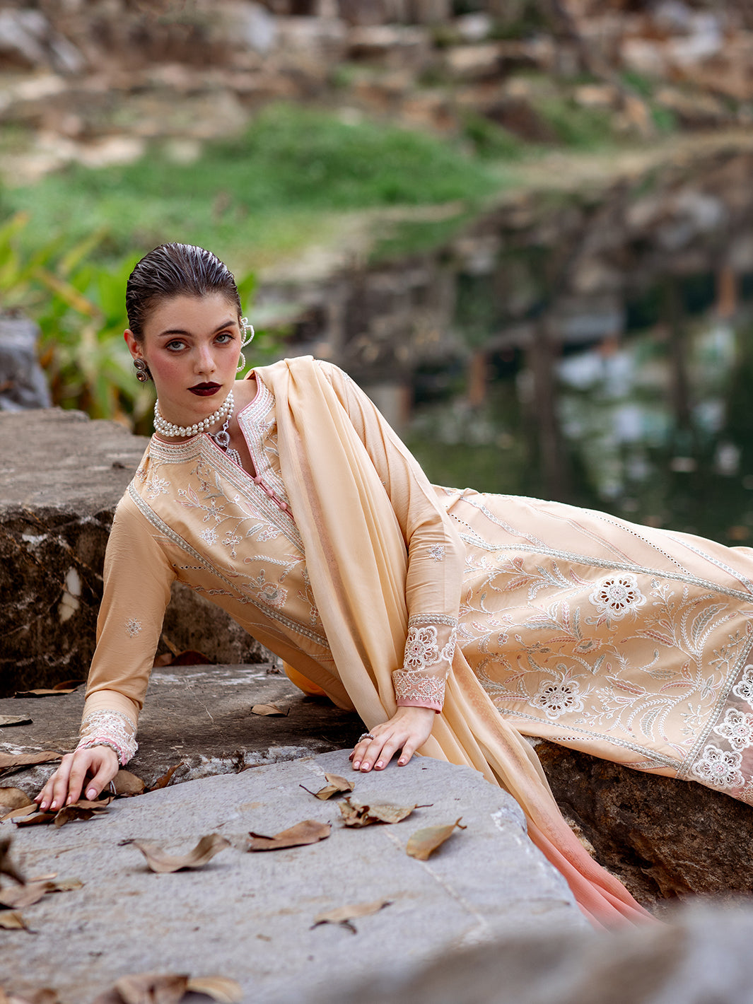 Roheenaz | Dahlia Embroidered Lawn 24 | Magnolia - Official Roheenaz stockist in UK - Sakeena London