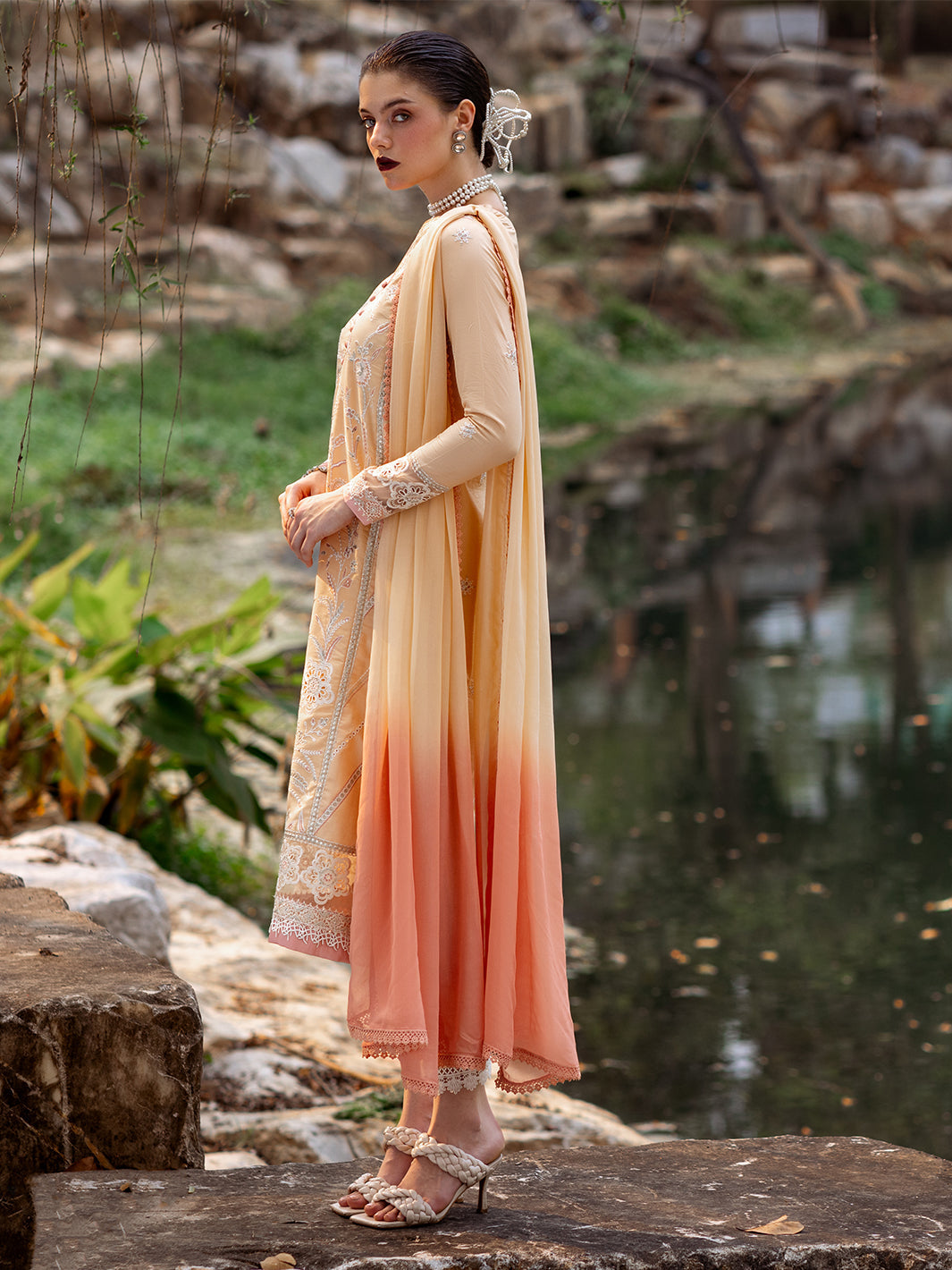 Roheenaz | Dahlia Embroidered Lawn 24 | Magnolia - Official Roheenaz stockist in UK - Sakeena London