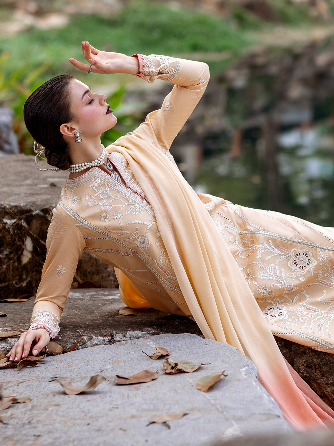 Roheenaz | Dahlia Embroidered Lawn 24 | Magnolia - Official Roheenaz stockist in UK - Sakeena London