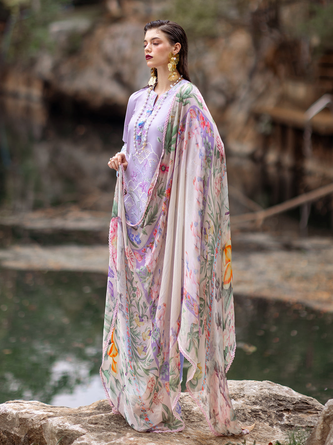 Roheenaz | Dahlia Embroidered Lawn 24 | Iris - Official Roheenaz stockist in UK - Sakeena London