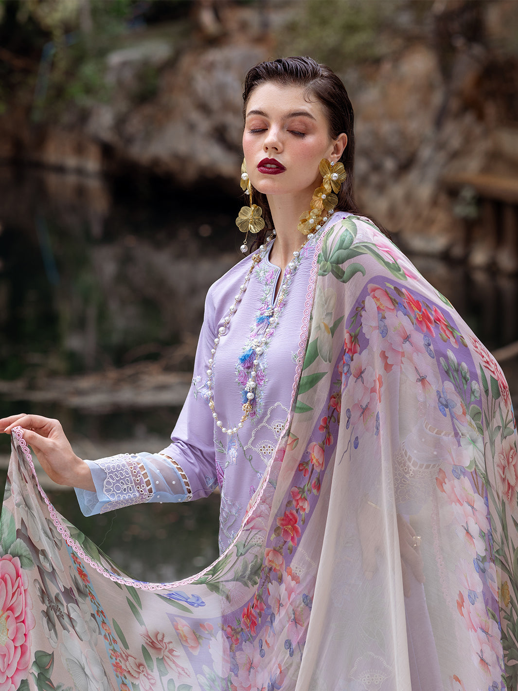 Roheenaz | Dahlia Embroidered Lawn 24 | Iris - Official Roheenaz stockist in UK - Sakeena London