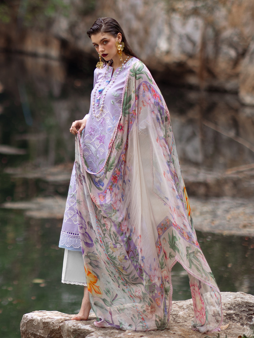 Roheenaz | Dahlia Embroidered Lawn 24 | Iris - Official Roheenaz stockist in UK - Sakeena London