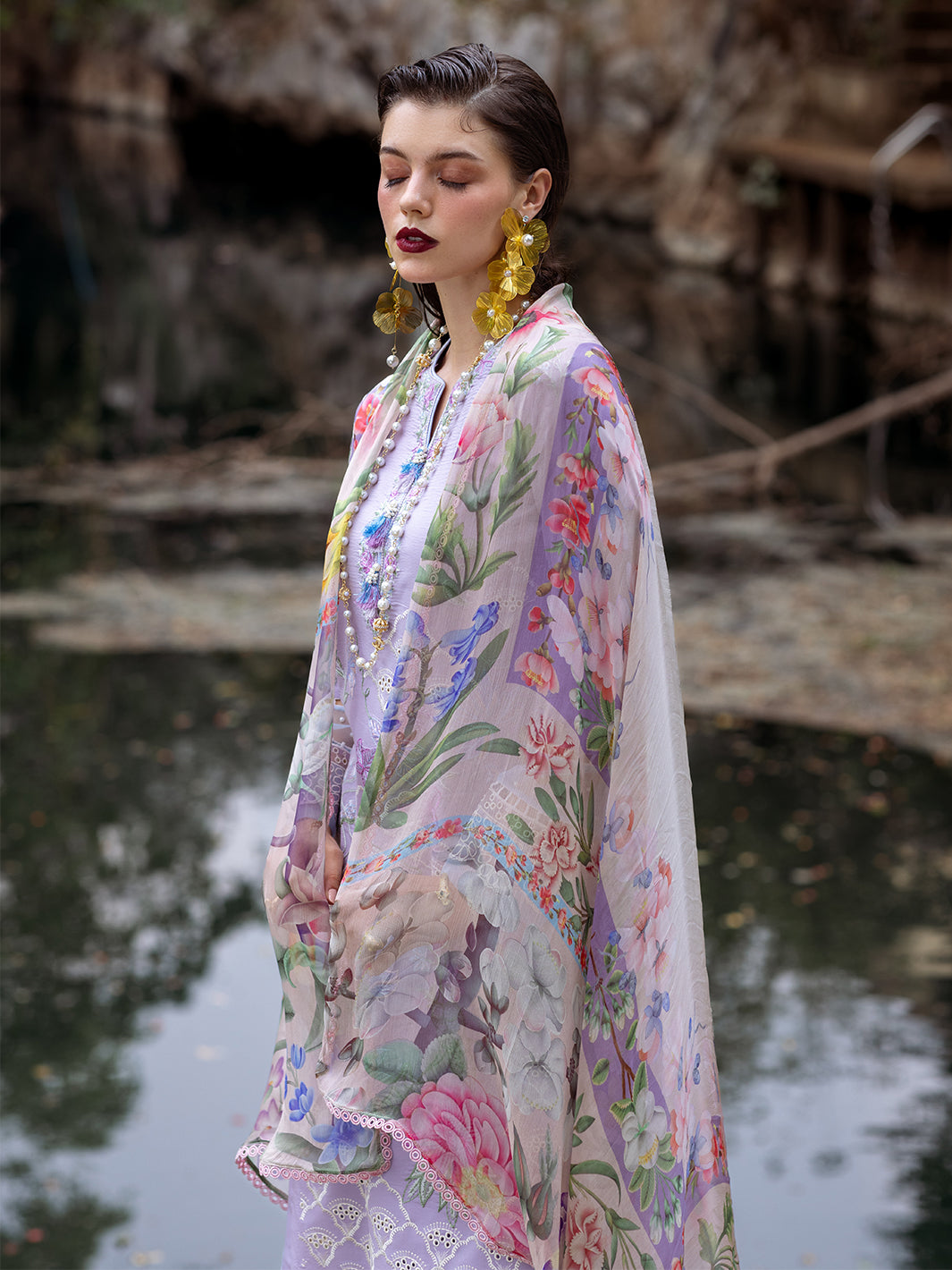 Roheenaz | Dahlia Embroidered Lawn 24 | Iris - Official Roheenaz stockist in UK - Sakeena London