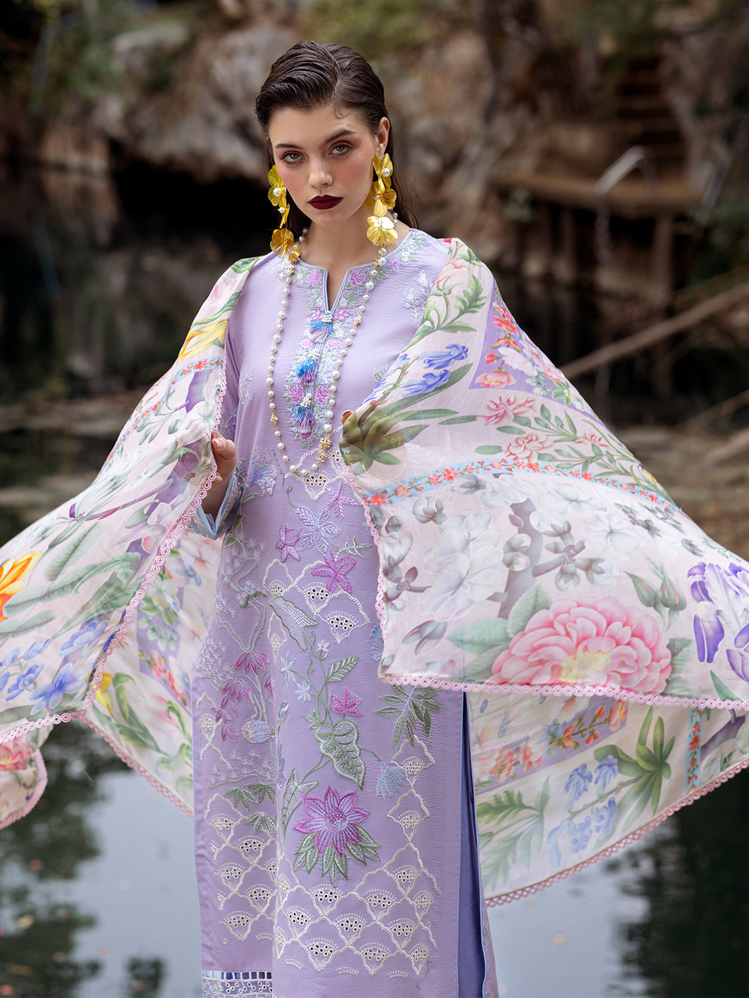 Roheenaz | Dahlia Embroidered Lawn 24 | Iris - Official Roheenaz stockist in UK - Sakeena London