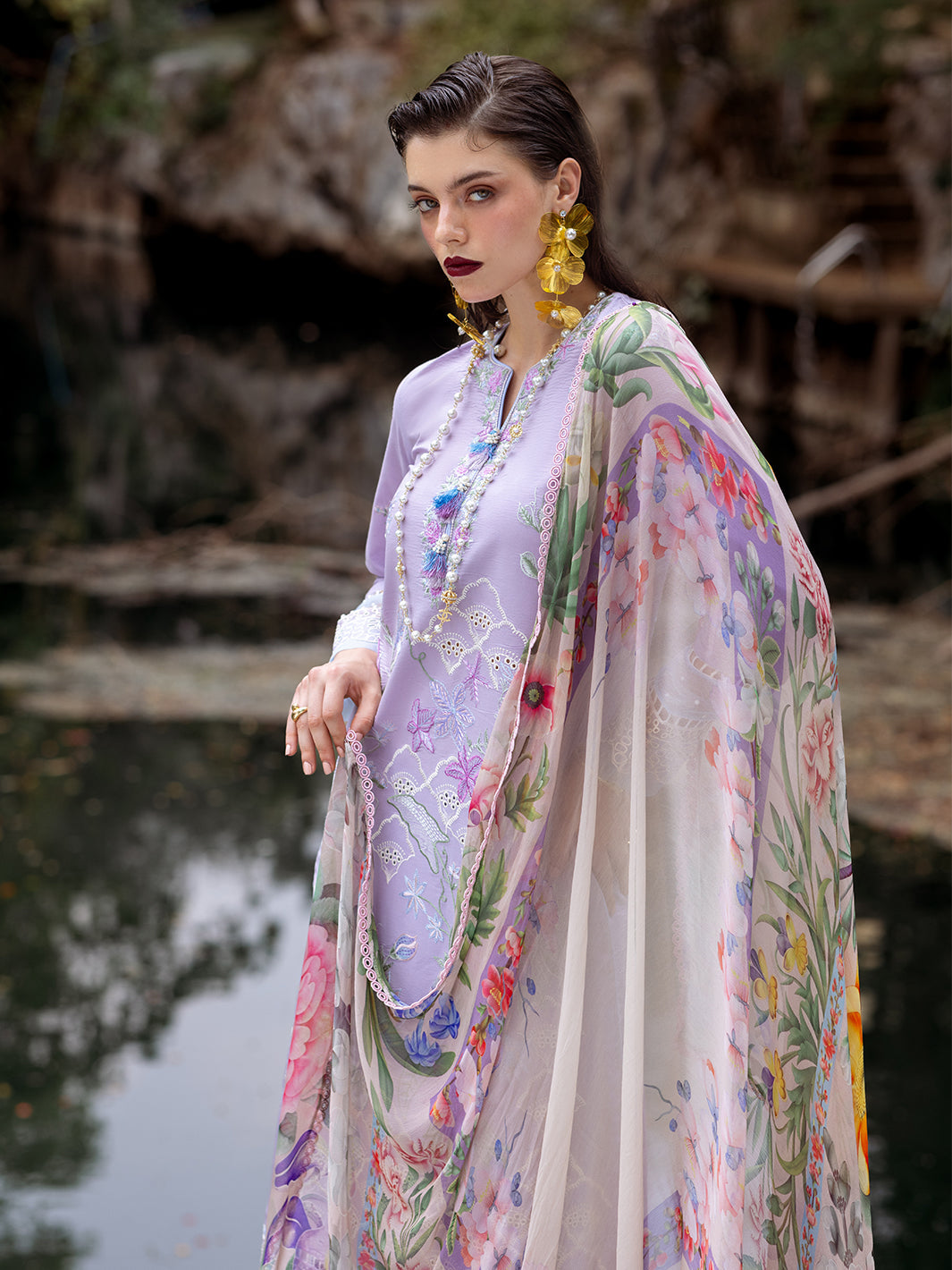 Roheenaz | Dahlia Embroidered Lawn 24 | Iris - Official Roheenaz stockist in UK - Sakeena London