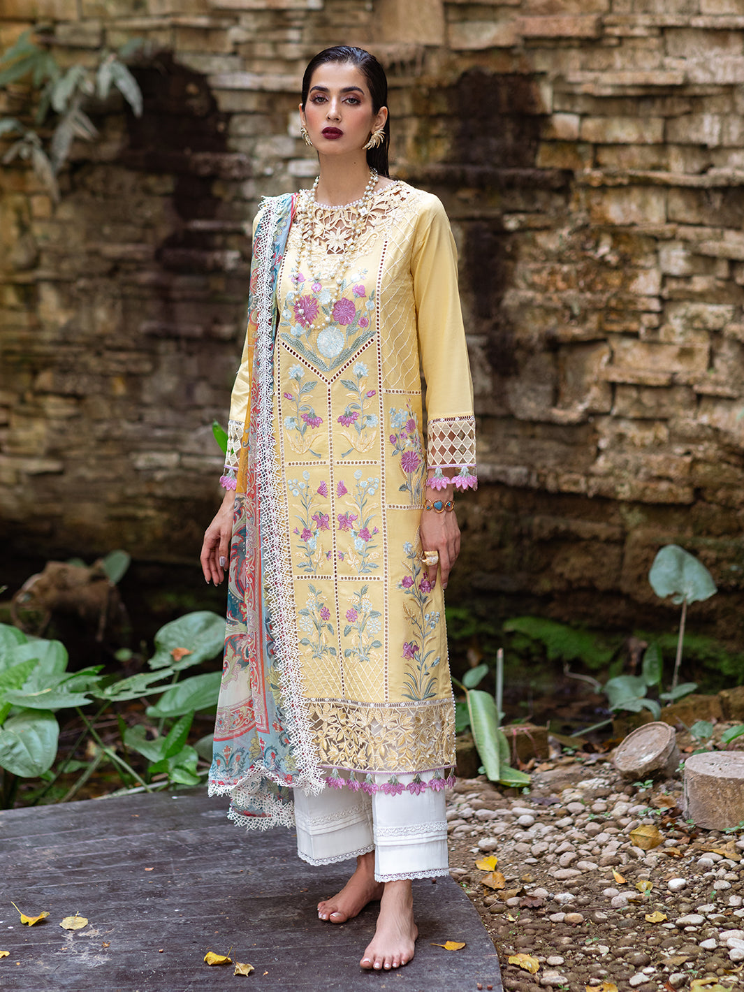 Roheenaz | Dahlia Embroidered Lawn 24 | Daffodil - Official Roheenaz stockist in UK - Sakeena London