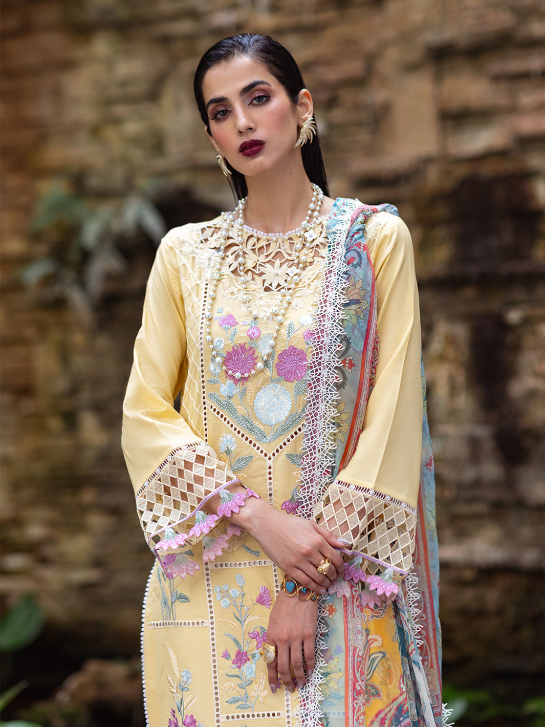 Roheenaz | Dahlia Embroidered Lawn 24 | Daffodil - Official Roheenaz stockist in UK - Sakeena London