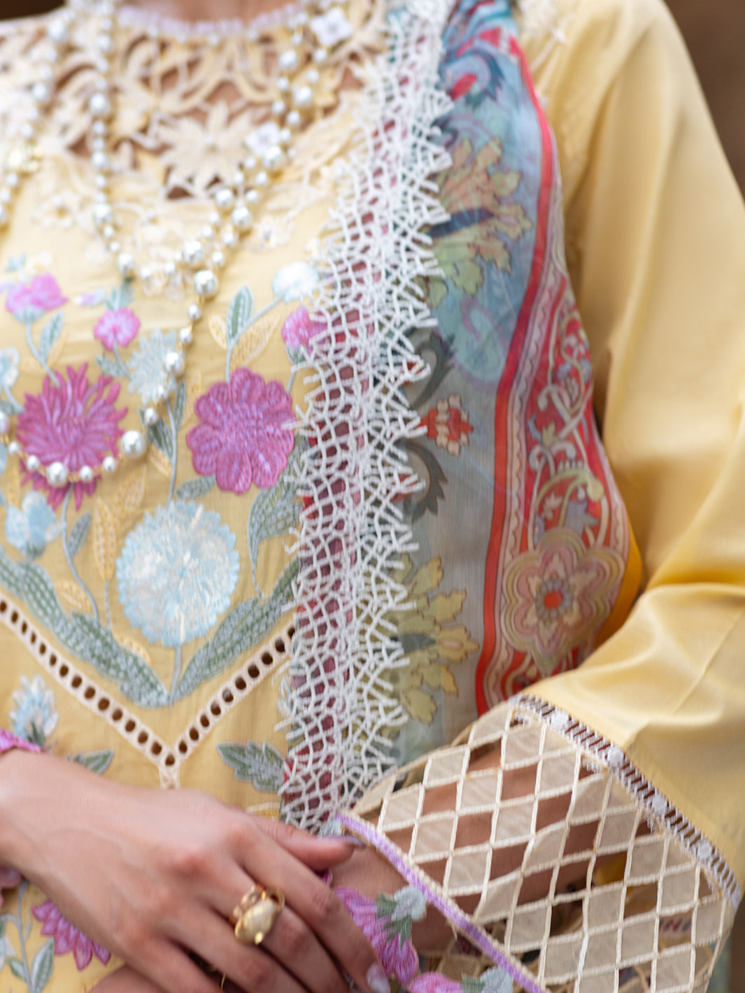 Roheenaz | Dahlia Embroidered Lawn 24 | Daffodil - Official Roheenaz stockist in UK - Sakeena London