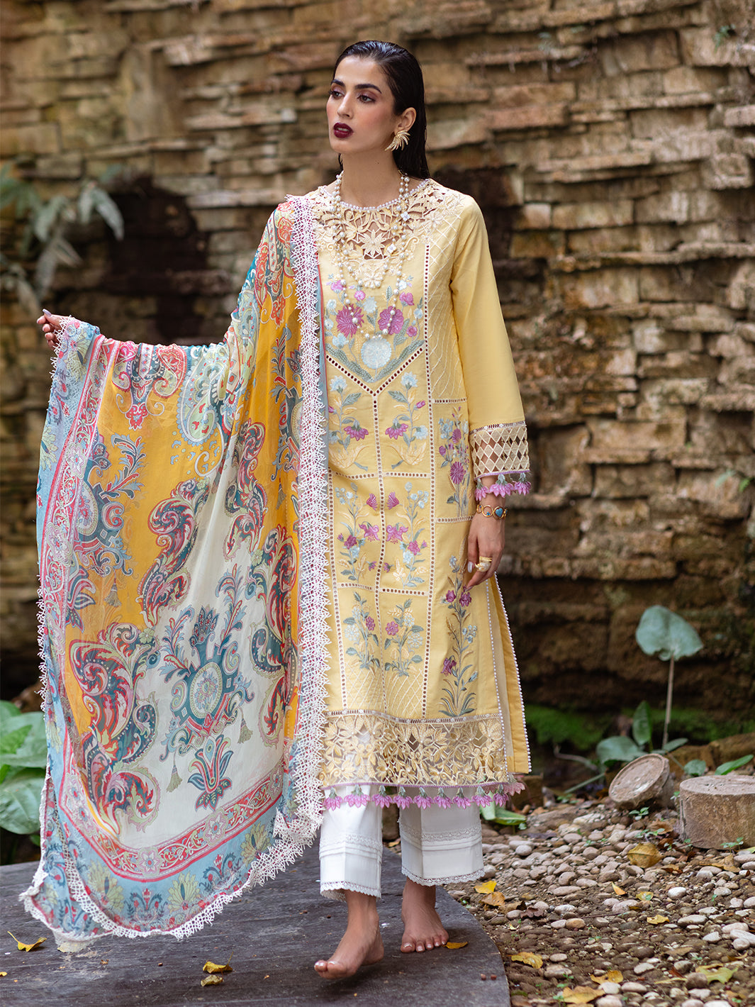 Roheenaz | Dahlia Embroidered Lawn 24 | Daffodil - Official Roheenaz stockist in UK - Sakeena London
