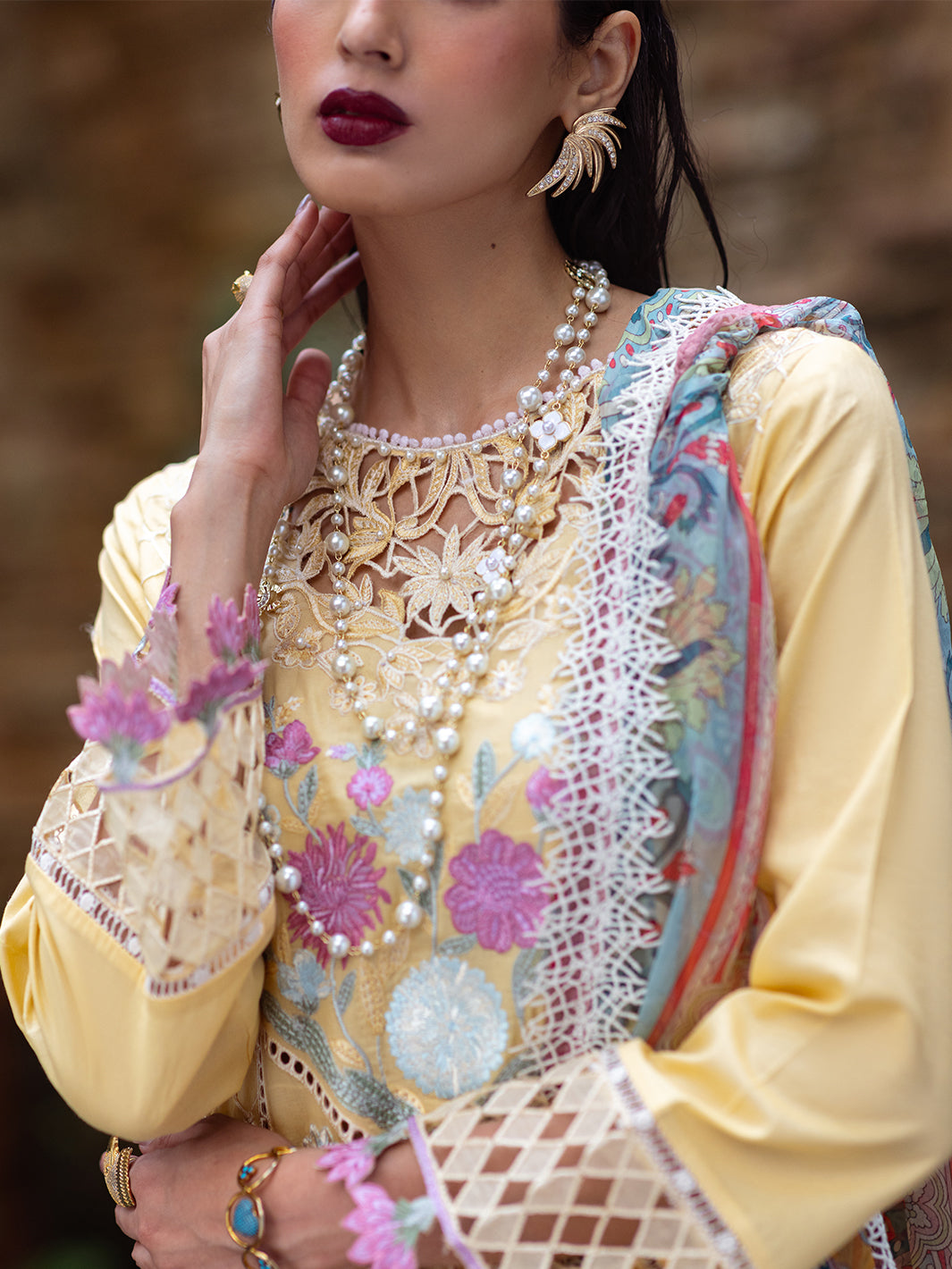 Roheenaz | Dahlia Embroidered Lawn 24 | Daffodil - Official Roheenaz stockist in UK - Sakeena London