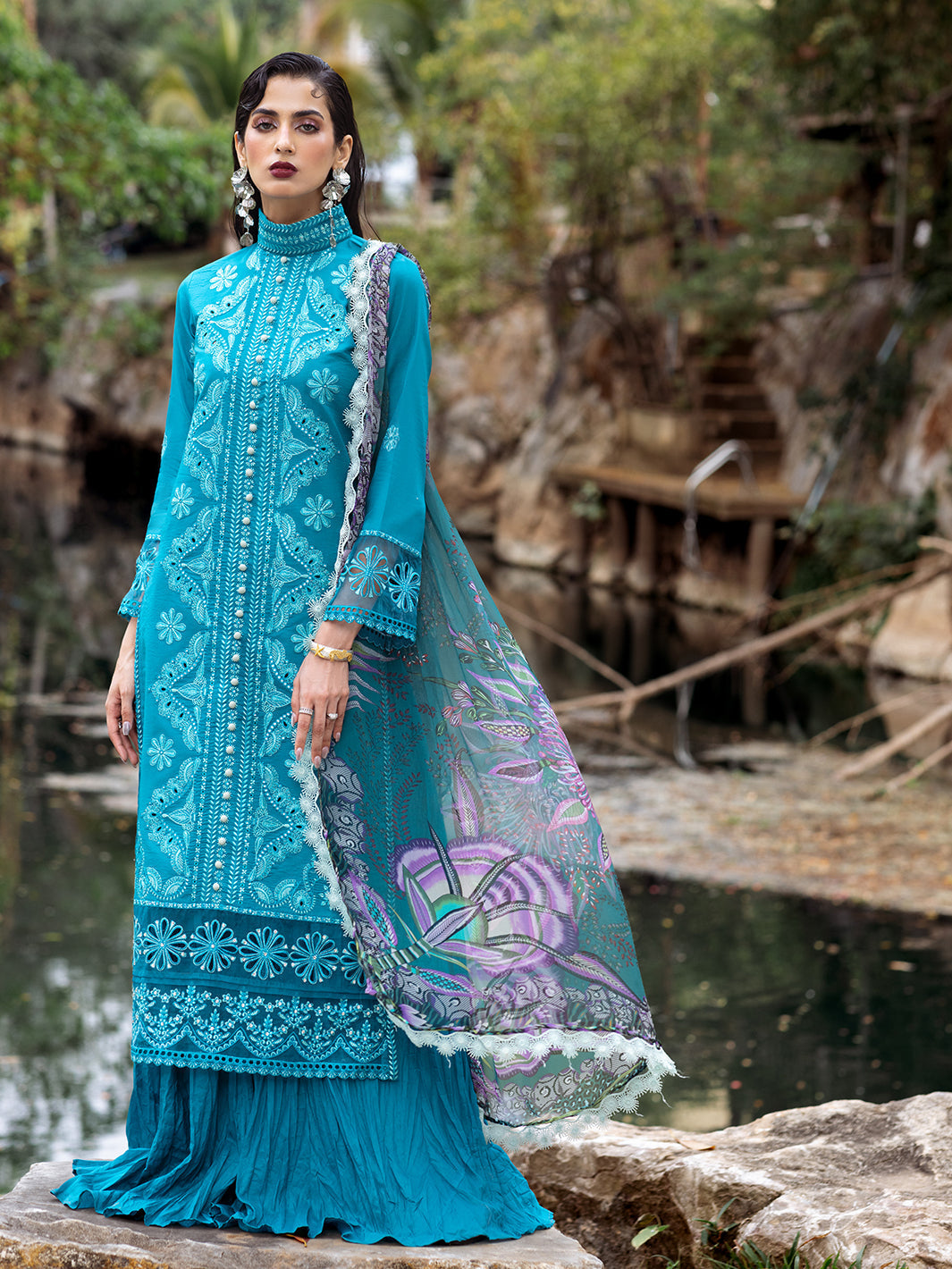 Roheenaz | Dahlia Embroidered Lawn 24 | Delphinium - Official Roheenaz stockist in UK - Sakeena London
