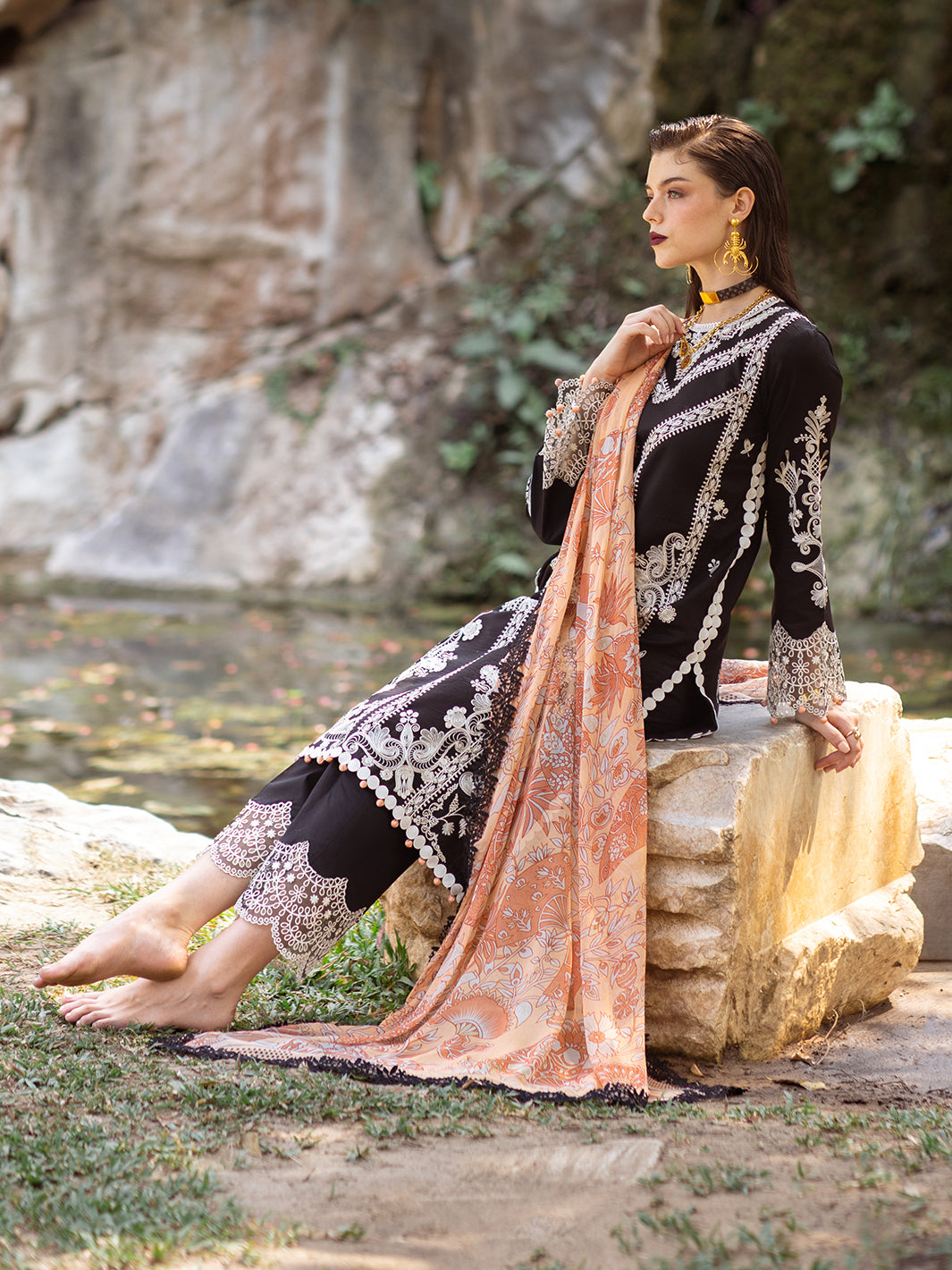 Roheenaz | Dahlia Embroidered Lawn 24 | Celandine - Official Roheenaz stockist in UK - Sakeena London