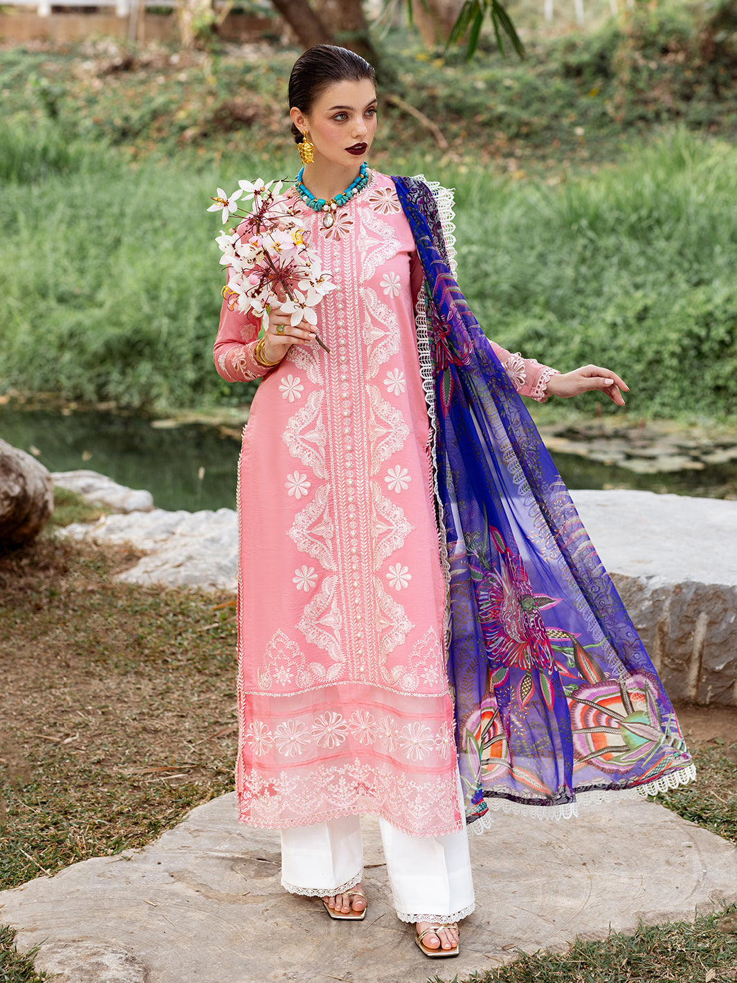 Roheenaz | Dahlia Embroidered Lawn 24 | Orchid - Official Roheenaz stockist in UK - Sakeena London