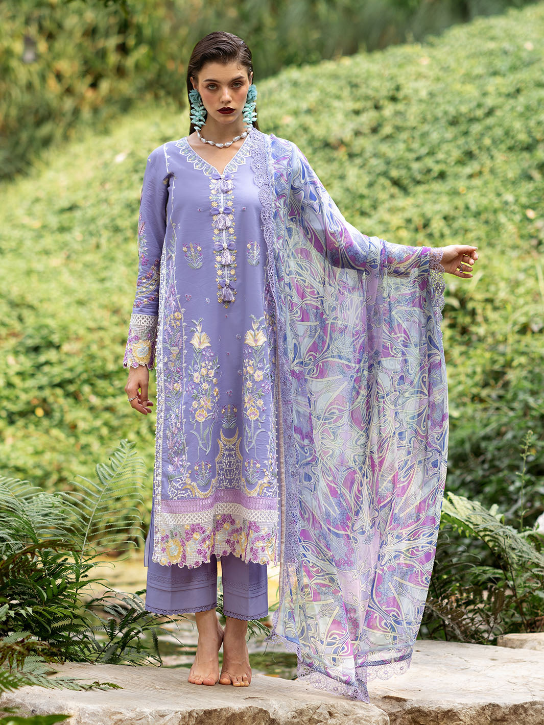 Roheenaz | Dahlia Embroidered Lawn 24 | Aster - Official Roheenaz stockist in UK - Sakeena London