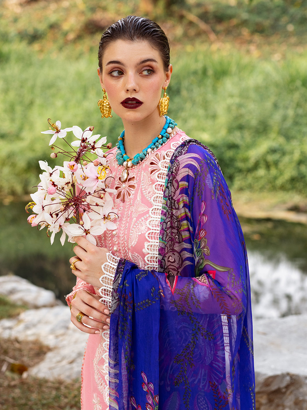 Roheenaz | Dahlia Embroidered Lawn 24 | Orchid - Official Roheenaz stockist in UK - Sakeena London