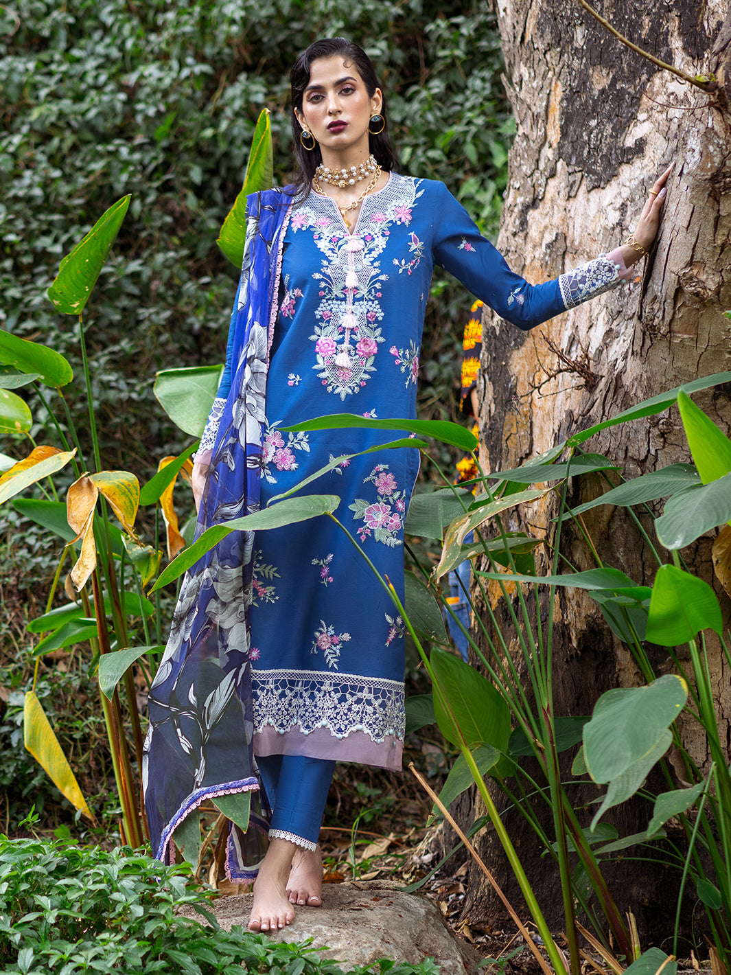 Roheenaz | Dahlia Embroidered Lawn 24 | Bluebell - Official Roheenaz stockist in UK - Sakeena London