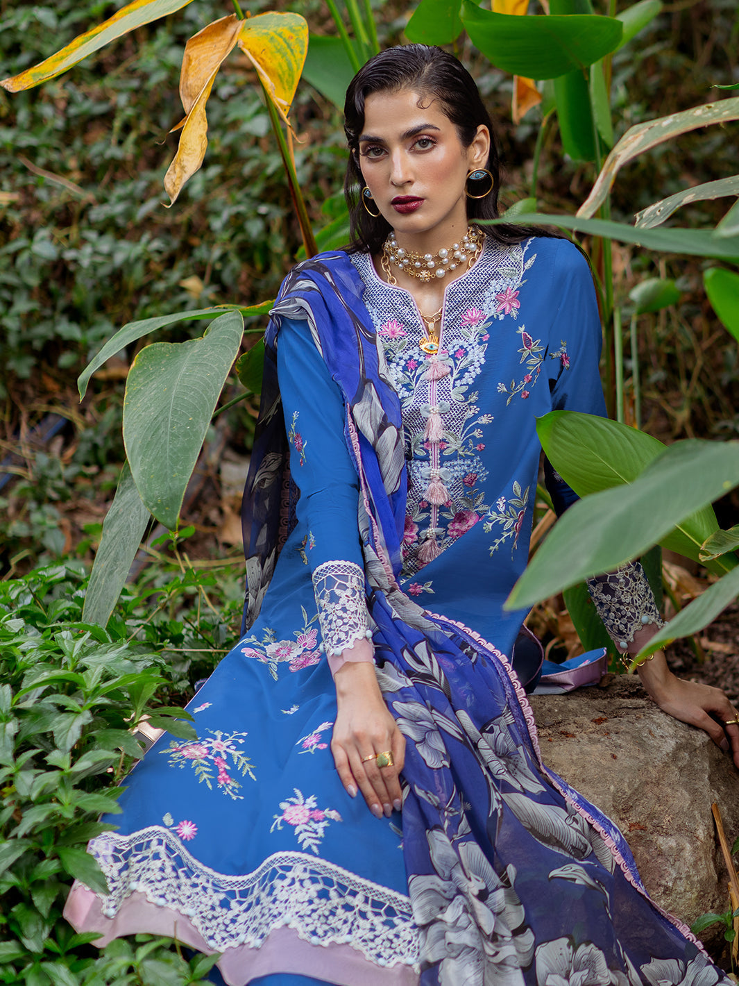 Roheenaz | Dahlia Embroidered Lawn 24 | Bluebell - Official Roheenaz stockist in UK - Sakeena London