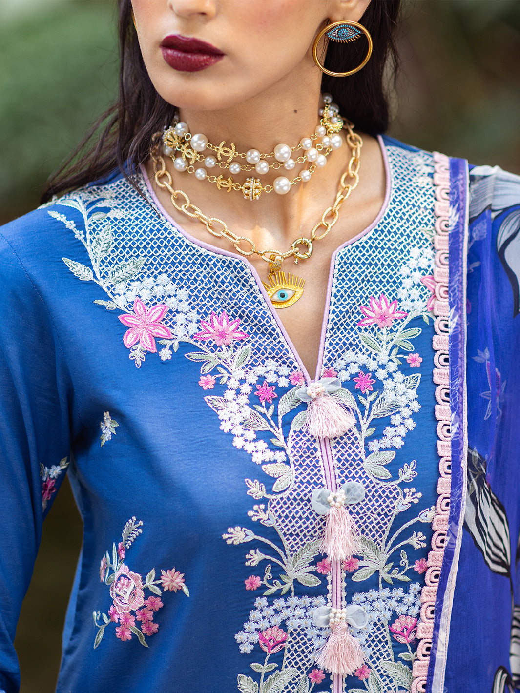Roheenaz | Dahlia Embroidered Lawn 24 | Bluebell - Official Roheenaz stockist in UK - Sakeena London