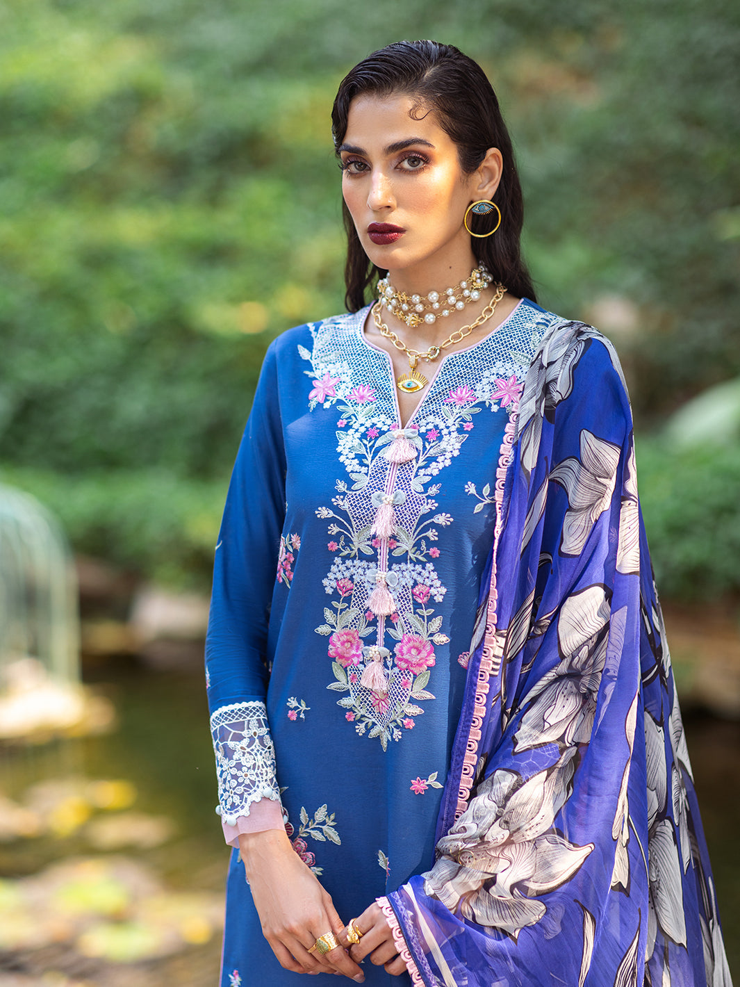 Roheenaz | Dahlia Embroidered Lawn 24 | Bluebell - Official Roheenaz stockist in UK - Sakeena London
