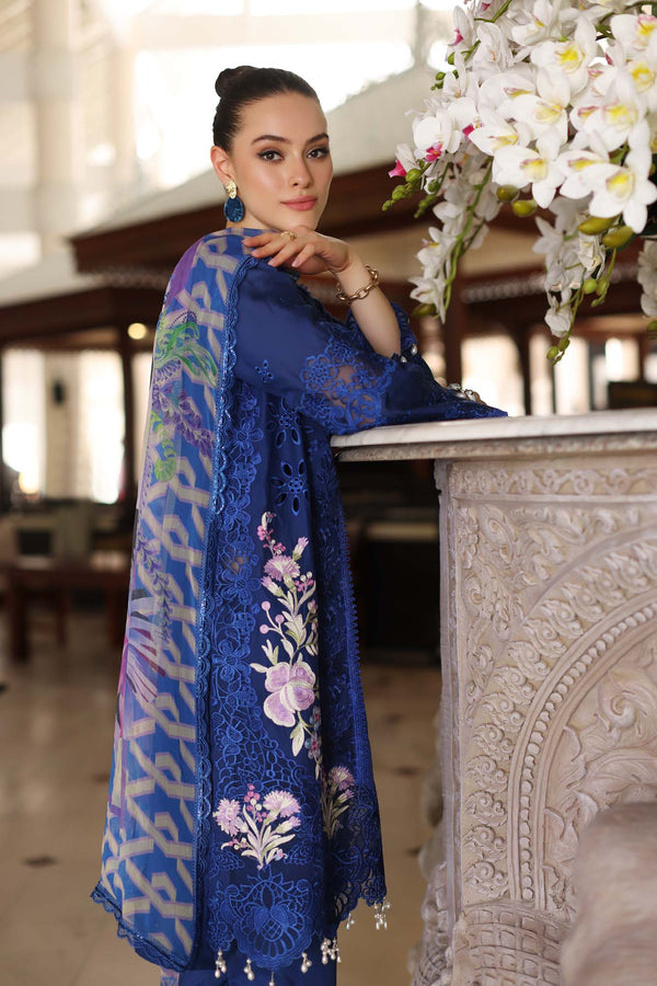 Noor by Saadia Asad | Luxury Chikankari LawnÃÂ¢ÃÂÃÂ24 | D10-B Blue Electric - Official Noor by Saadia Asad stockist in UK - Sakeena London
