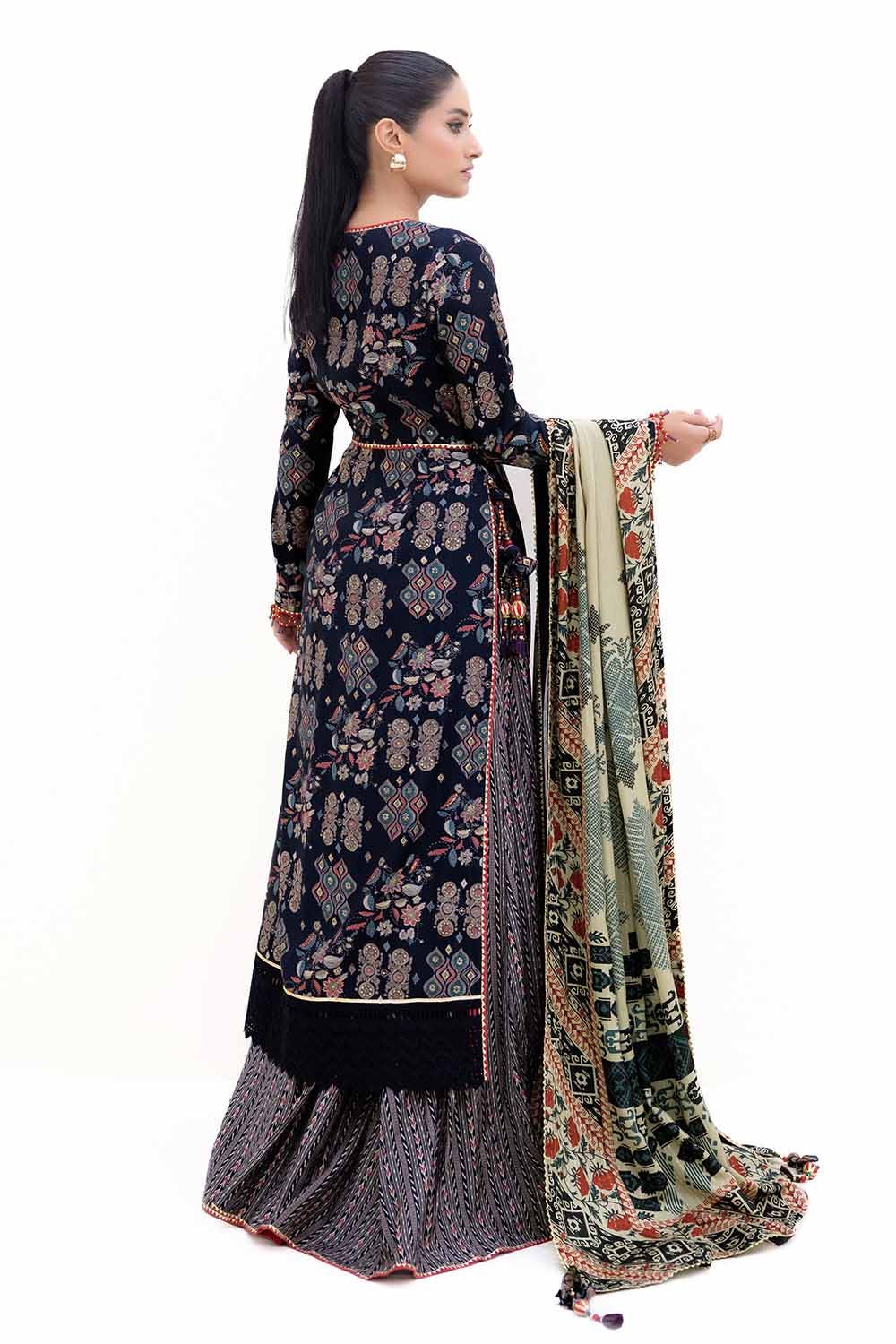 Gul Ahmed | Winter Collection 24 | Gold Printed Polyestor Suit with Printed Sequins Stripe Dupatta SP-42045 - Official Gul Ahmed stockist in UK - Sakeena London