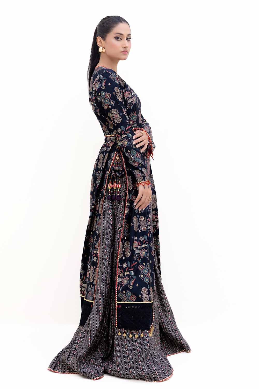 Gul Ahmed | Winter Collection 24 | Gold Printed Polyestor Suit with Printed Sequins Stripe Dupatta SP-42045 - Official Gul Ahmed stockist in UK - Sakeena London
