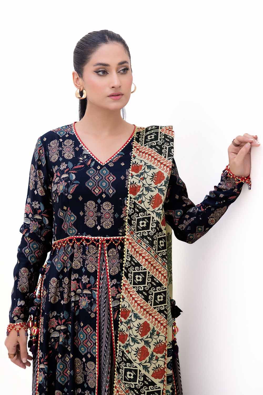 Gul Ahmed | Winter Collection 24 | Gold Printed Polyestor Suit with Printed Sequins Stripe Dupatta SP-42045 - Official Gul Ahmed stockist in UK - Sakeena London