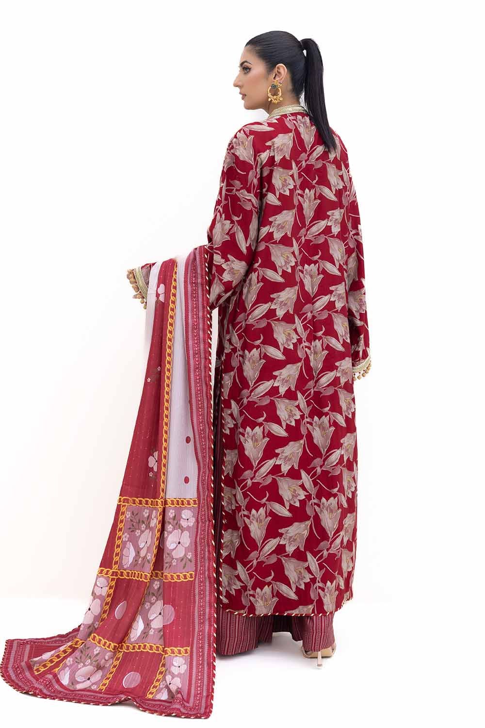 Gul Ahmed | Winter Collection 24 | Gold Printed Polyestor Suit with Printed Sequins Stripe Dupatta SP-42046 - Official Gul Ahmed stockist in UK - Sakeena London