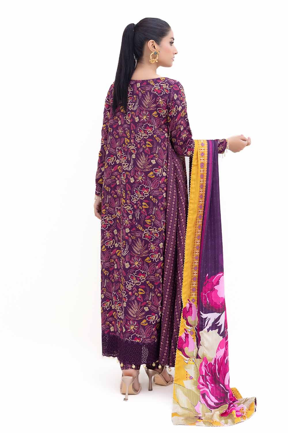 Gul Ahmed | Winter Collection 24 | Gold Printed Polyestor Suit with Printed Sequins Stripe Dupatta SP-42047 - Official Gul Ahmed stockist in UK - Sakeena London