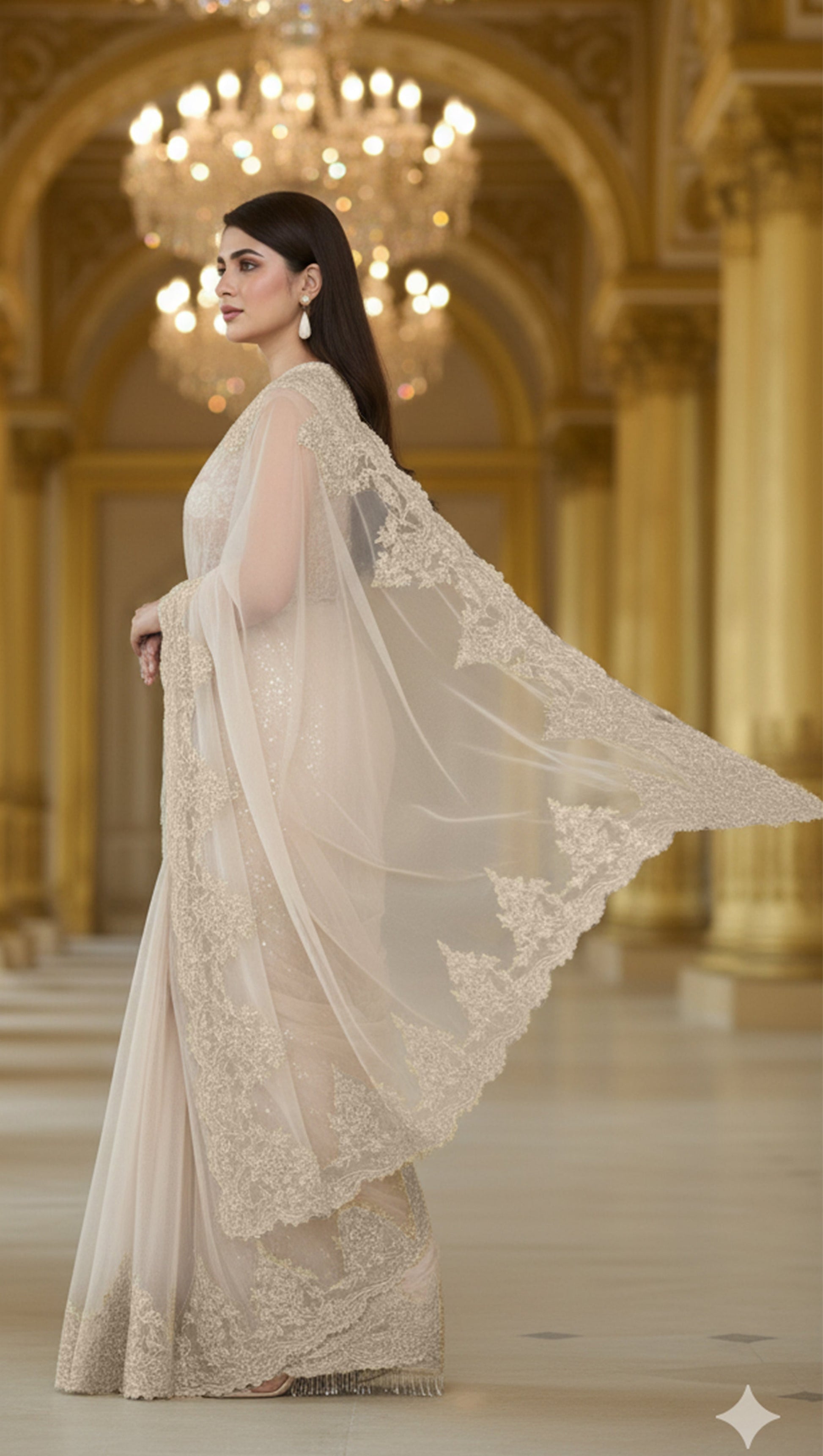 Threads and Motifs | Formal Dresses 25 | Net Embroidered Saree - Official Threads and Motifs stockist in UK - Sakeena London