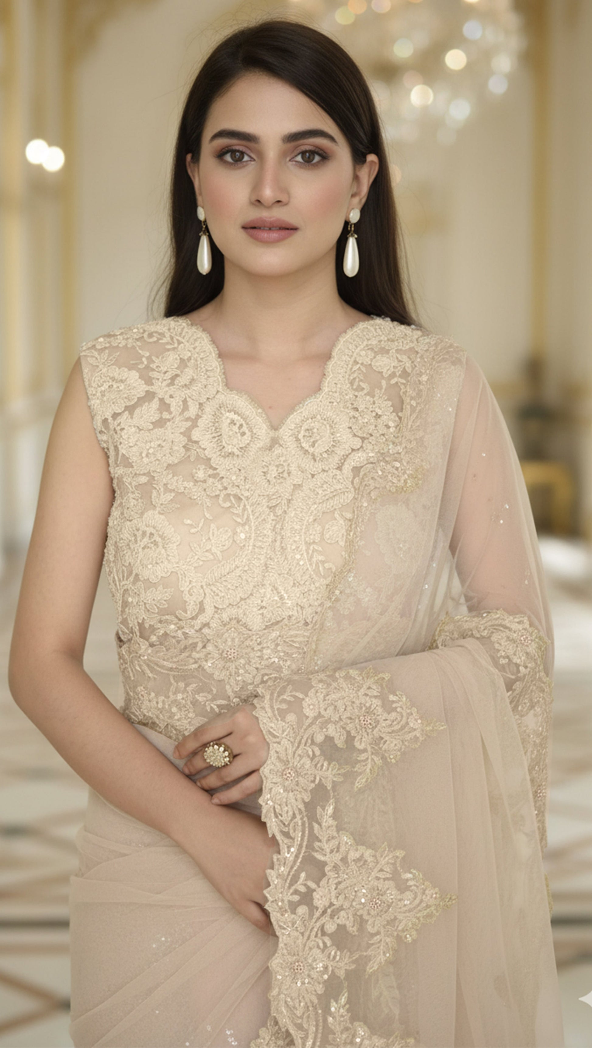 Threads and Motifs | Formal Dresses 25 | Net Embroidered Saree - Official Threads and Motifs stockist in UK - Sakeena London