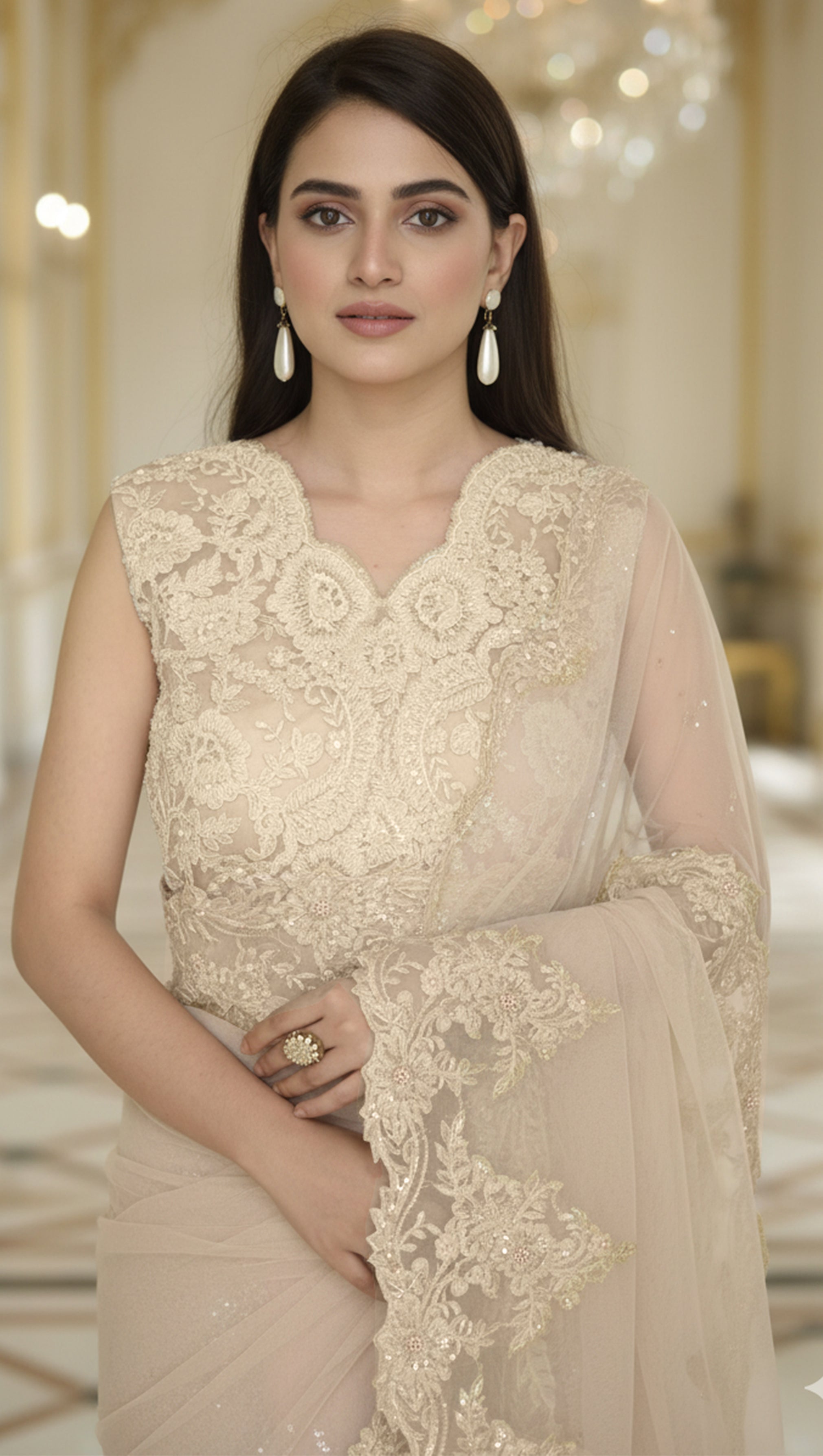 Threads and Motifs | Formal Dresses 25 | Net Embroidered Saree - Official Threads and Motifs stockist in UK - Sakeena London