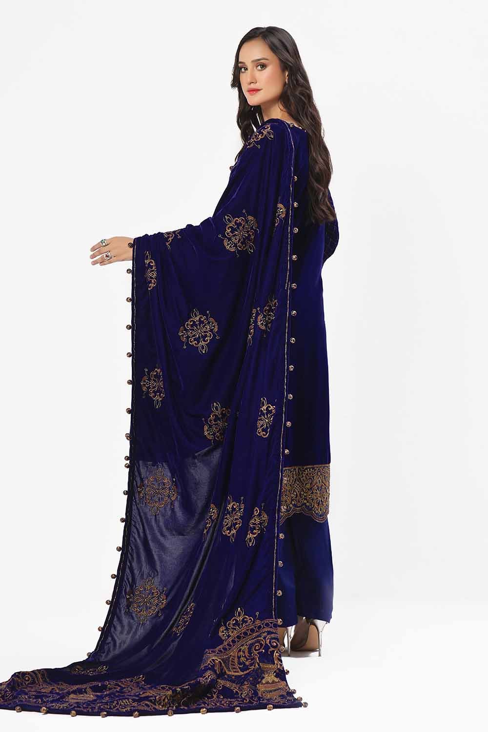 Gul Ahmed | Winter Collection 24 | Velvet Dupatta WV-42001 - Official Gul Ahmed stockist in UK - Sakeena London