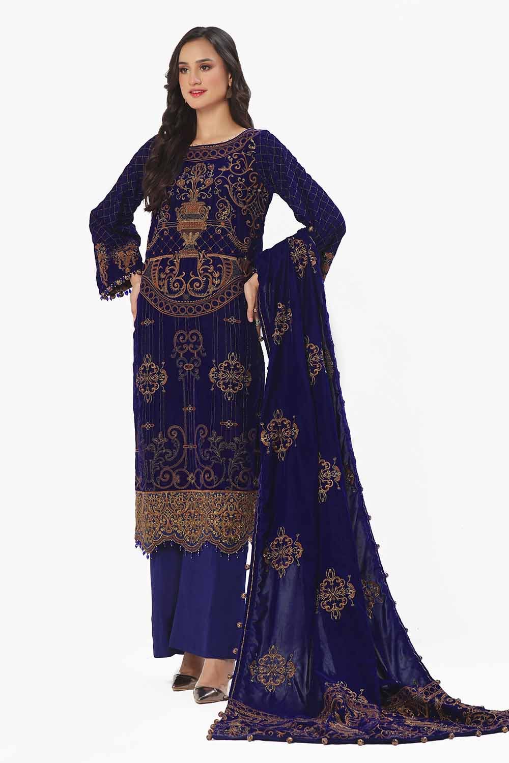 Gul Ahmed | Winter Collection 24 | Velvet Dupatta WV-42001 - Official Gul Ahmed stockist in UK - Sakeena London