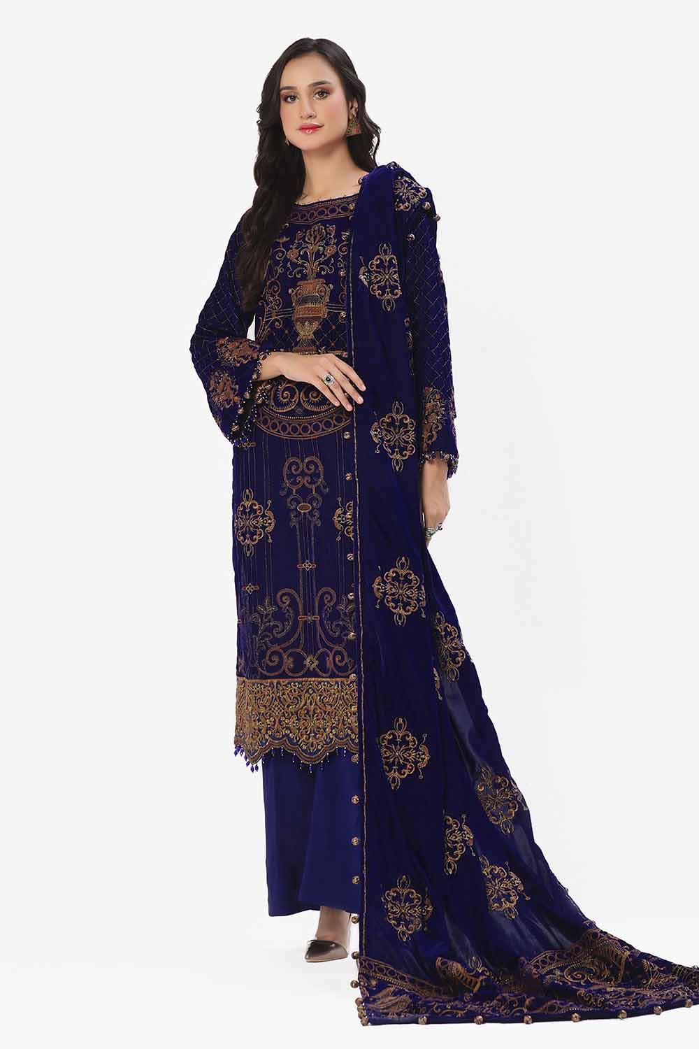 Gul Ahmed | Winter Collection 24 | Velvet Dupatta WV-42001 - Official Gul Ahmed stockist in UK - Sakeena London