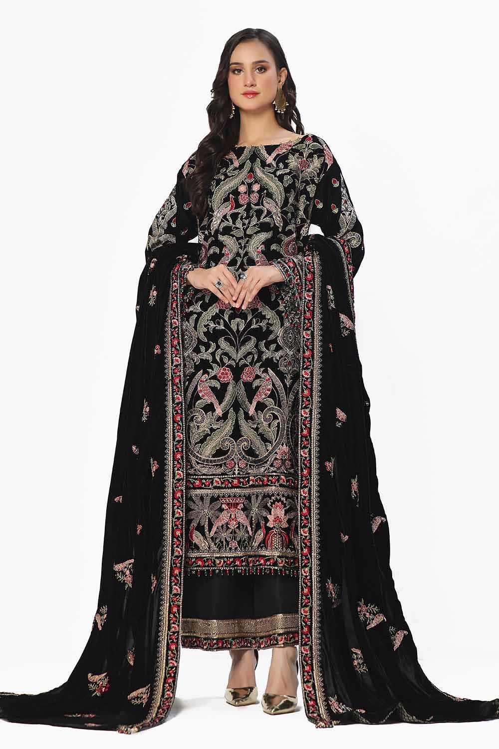 Gul Ahmed | Winter Collection 24 | Velvet Dupatta WV-42002 - Official Gul Ahmed stockist in UK - Sakeena London