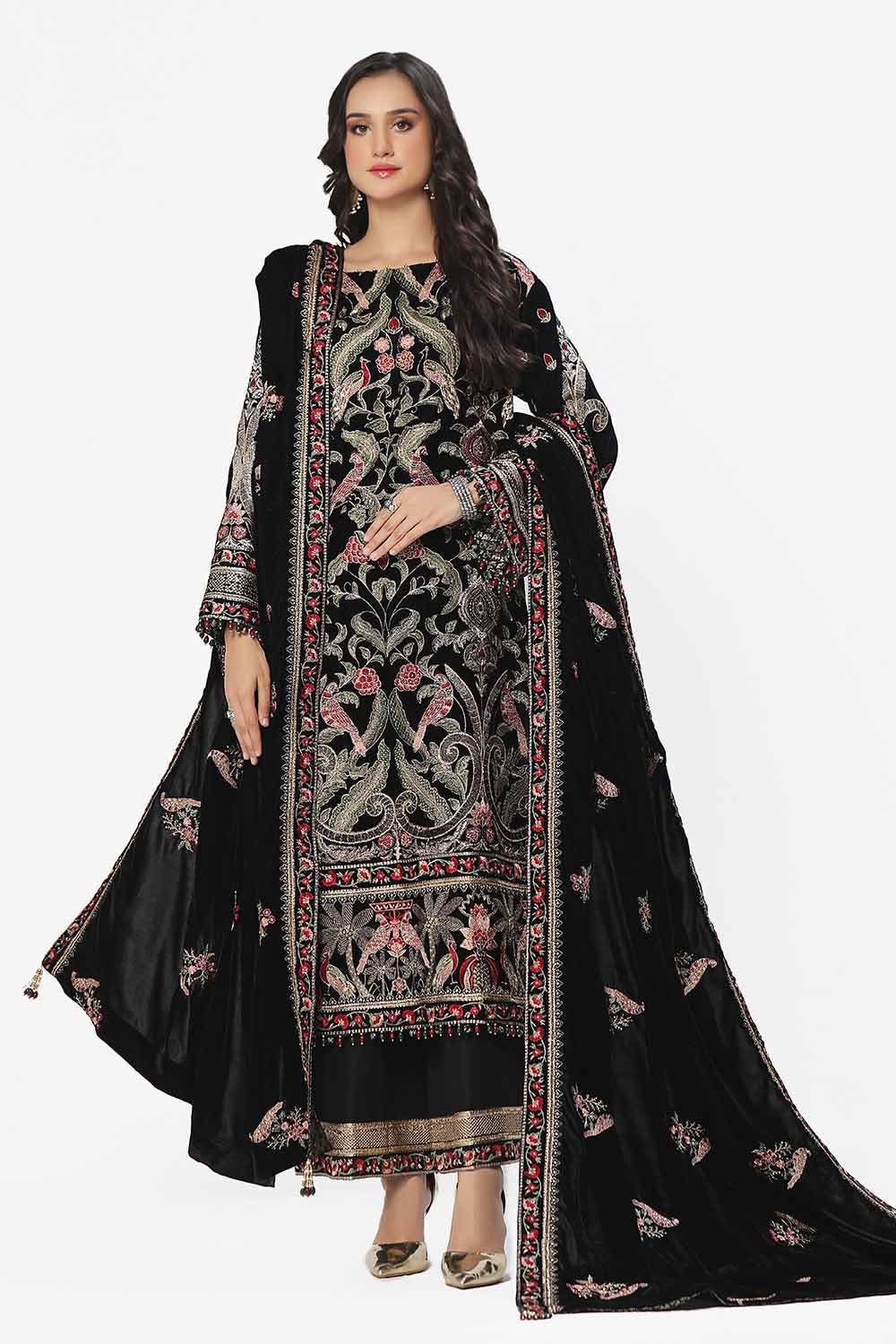 Gul Ahmed | Winter Collection 24 | Velvet Dupatta WV-42002 - Official Gul Ahmed stockist in UK - Sakeena London