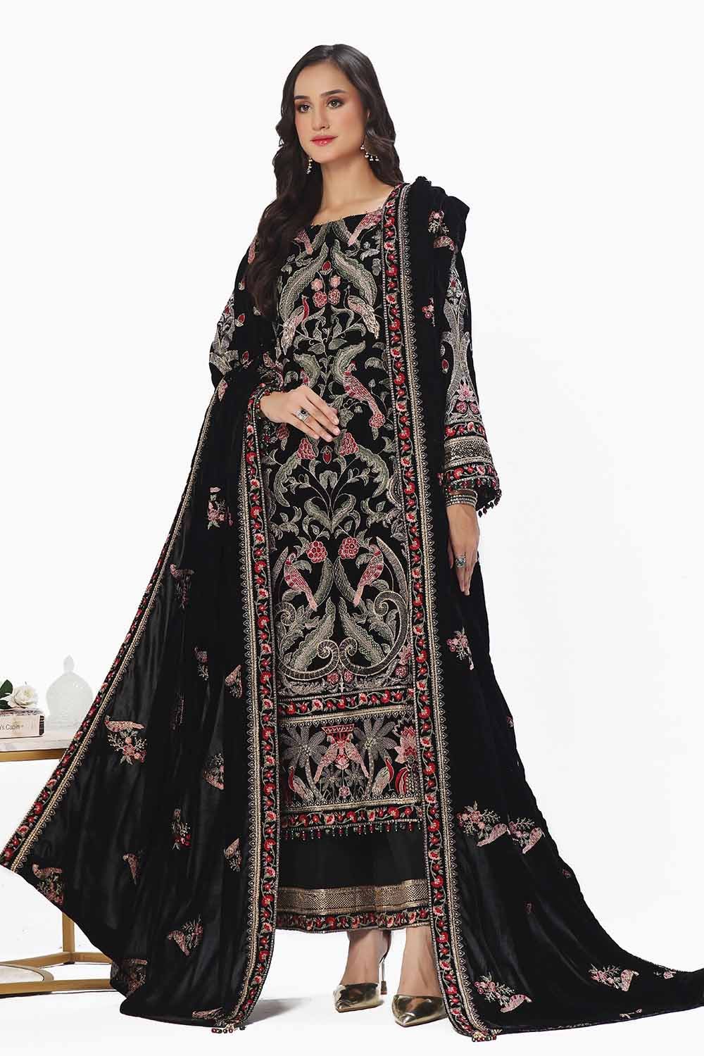 Gul Ahmed | Winter Collection 24 | Velvet Dupatta WV-42002 - Official Gul Ahmed stockist in UK - Sakeena London