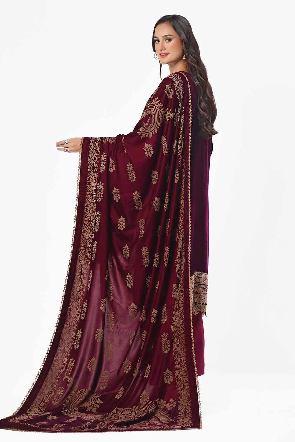 Gul Ahmed | Winter Collection 24 | Velvet Dupatta WV-42003 - Official Gul Ahmed stockist in UK - Sakeena London