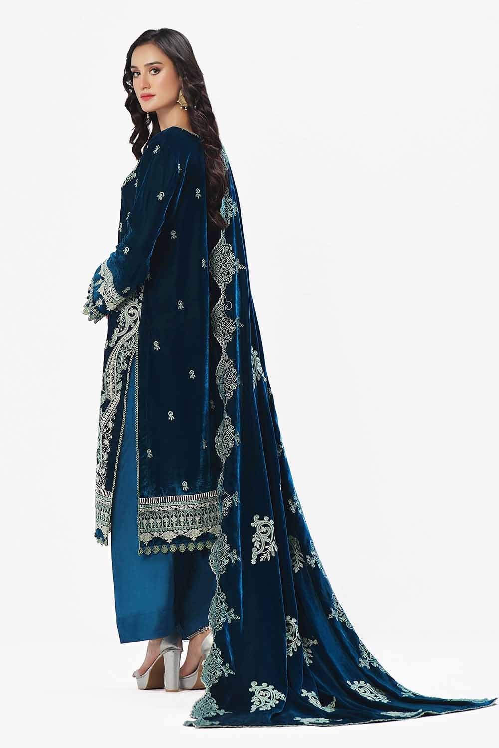 Gul Ahmed | Winter Collection 24 | Velvet Dupatta WV-42004 - Official Gul Ahmed stockist in UK - Sakeena London