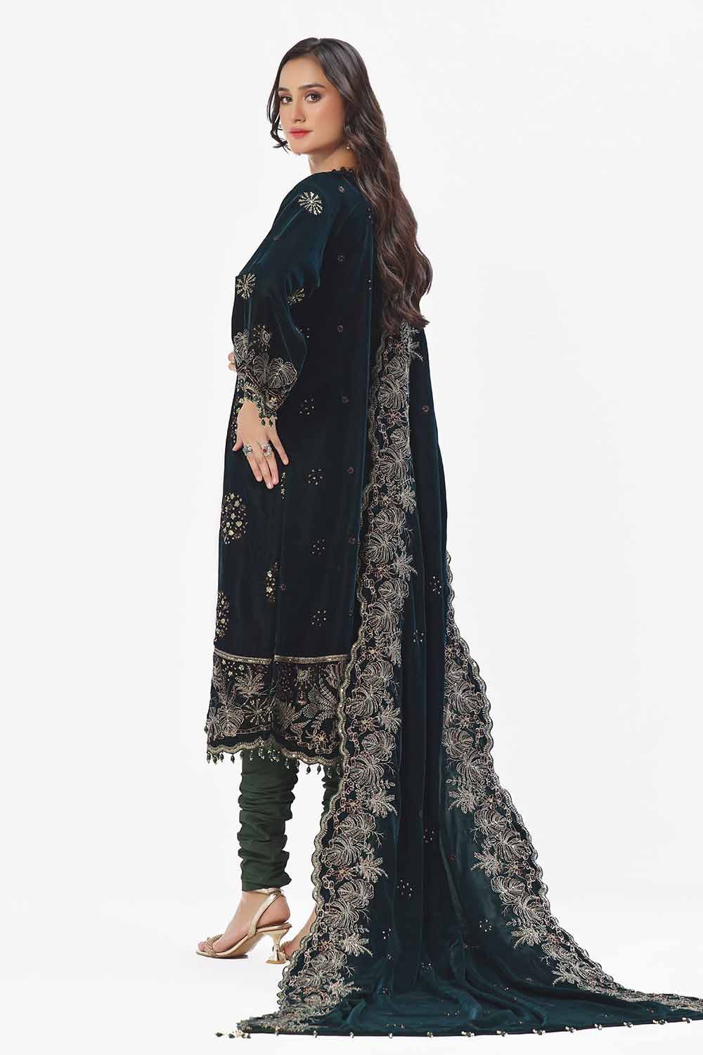 Gul Ahmed | Winter Collection 24 | Velvet Dupatta WV-42005 - Official Gul Ahmed stockist in UK - Sakeena London