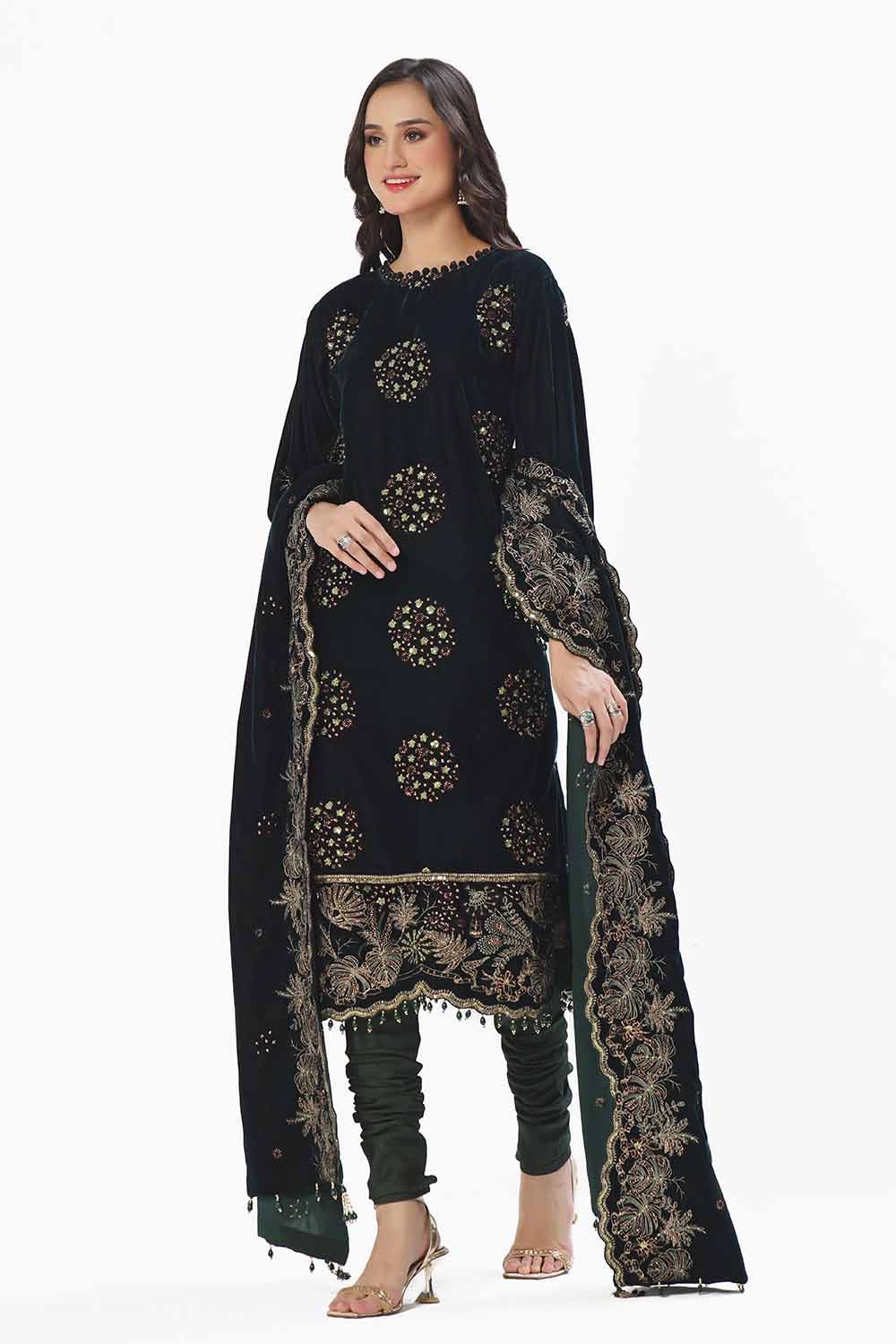 Gul Ahmed | Winter Collection 24 | Velvet Dupatta WV-42005 - Official Gul Ahmed stockist in UK - Sakeena London