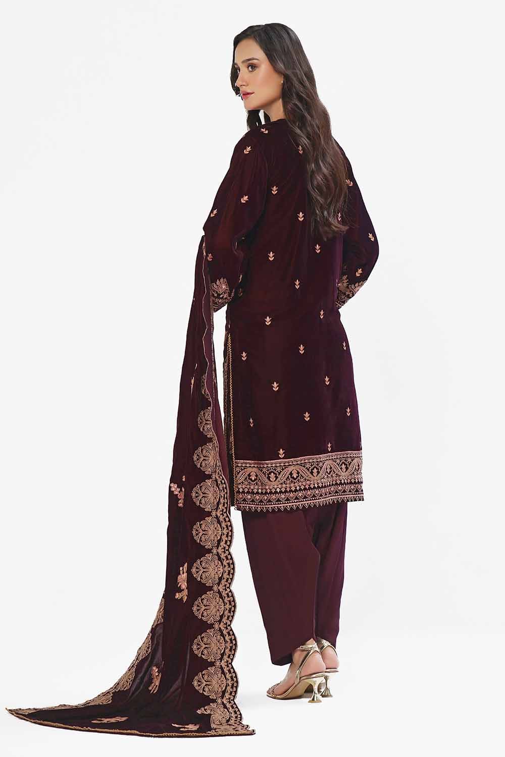 Gul Ahmed | Winter Collection 24 | Velvet Dupatta WV-42006 - Official Gul Ahmed stockist in UK - Sakeena London