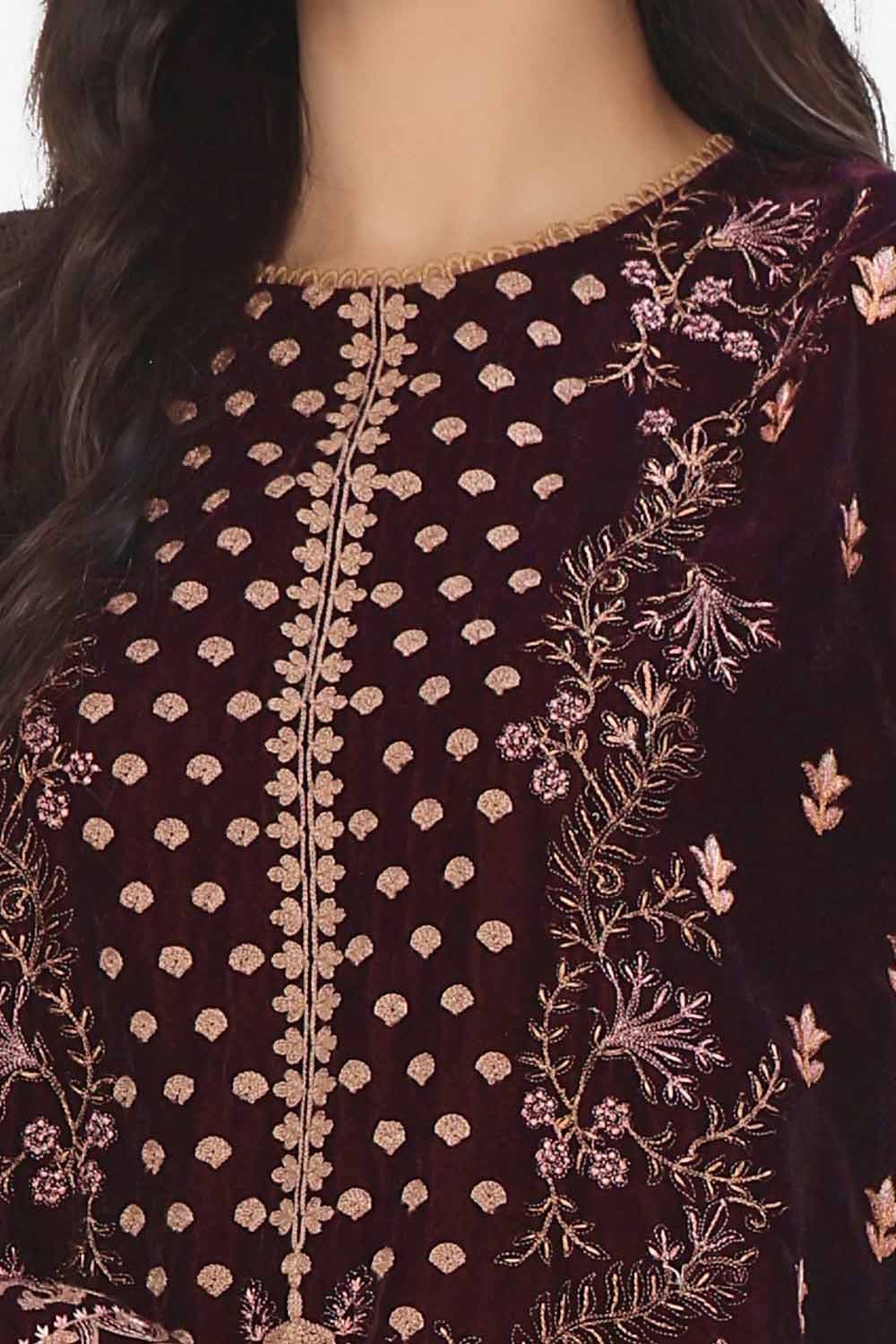 Gul Ahmed | Winter Collection 24 | Velvet Dupatta WV-42006 - Official Gul Ahmed stockist in UK - Sakeena London