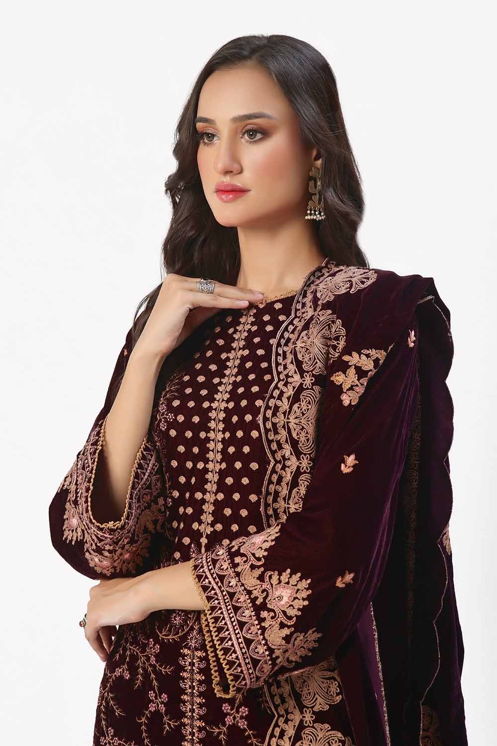 Gul Ahmed | Winter Collection 24 | Velvet Dupatta WV-42006 - Official Gul Ahmed stockist in UK - Sakeena London