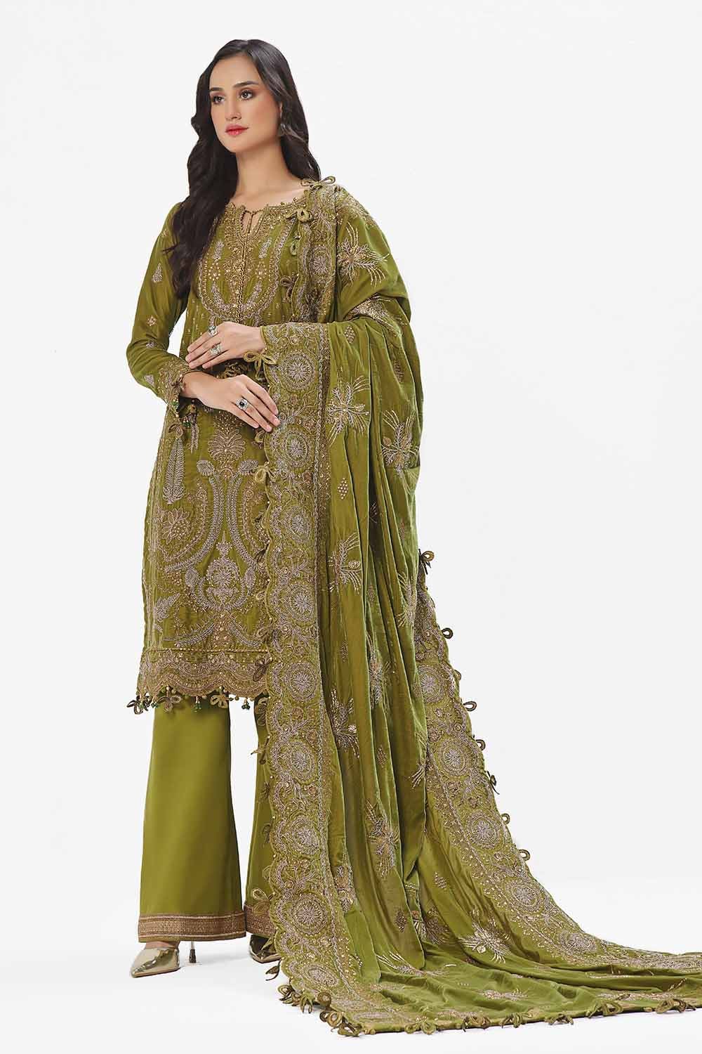 Gul Ahmed | Winter Collection 24 | Velvet Dupatta WV-42007 - Official Gul Ahmed stockist in UK - Sakeena London