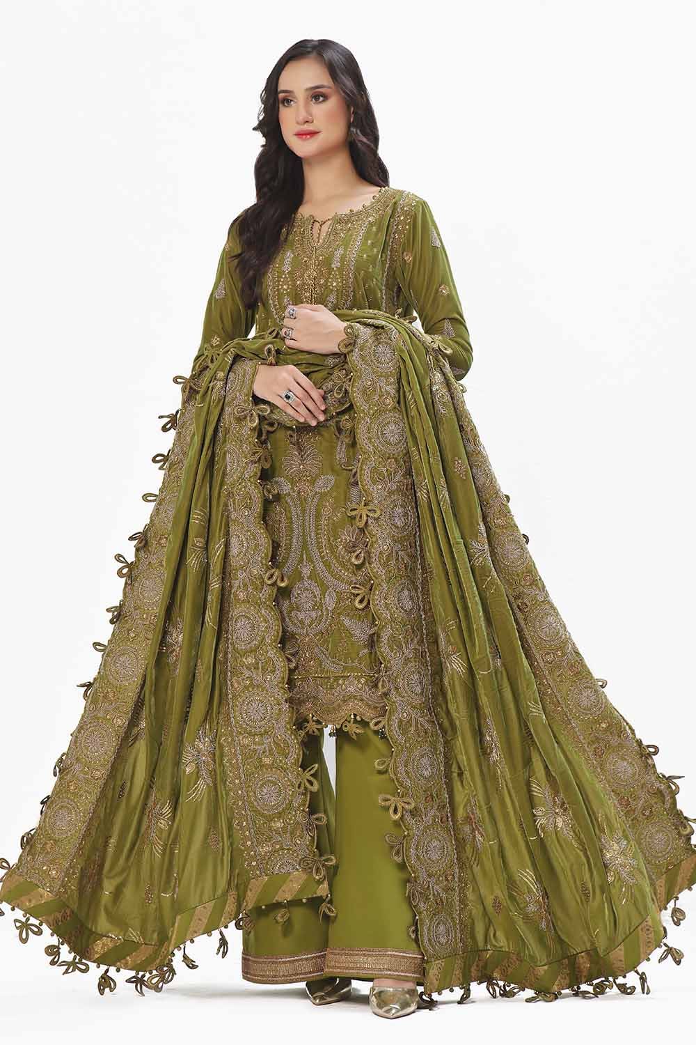 Gul Ahmed | Winter Collection 24 | Velvet Dupatta WV-42007 - Official Gul Ahmed stockist in UK - Sakeena London